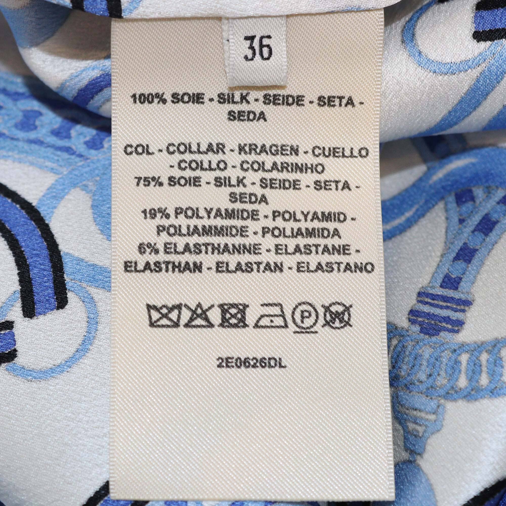 Hermes Blue/White Printed Crew Neck Top & Pants Set Womens Hermes