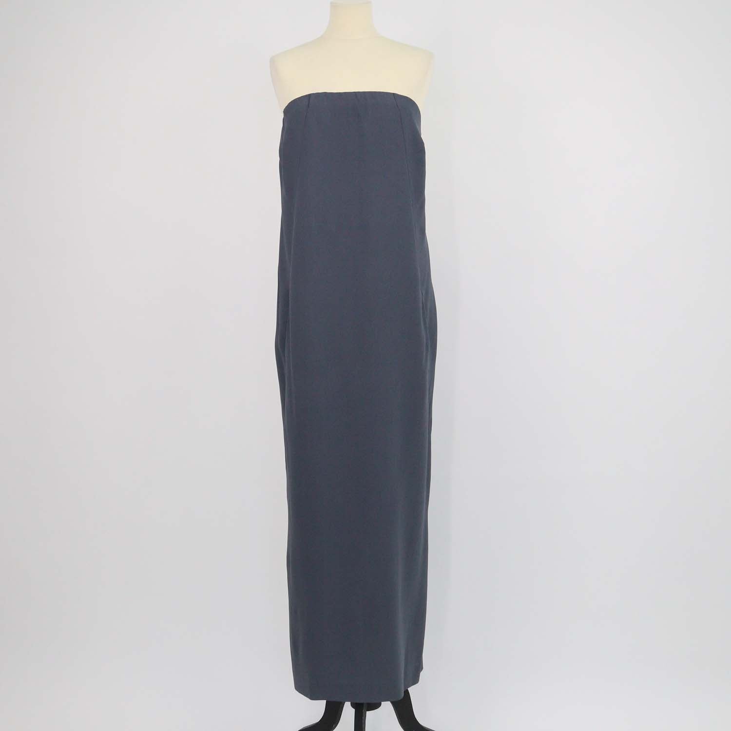 Brunello Cucinelli Grey Silk Abito Lungo Back Slit Strapless Long Dress