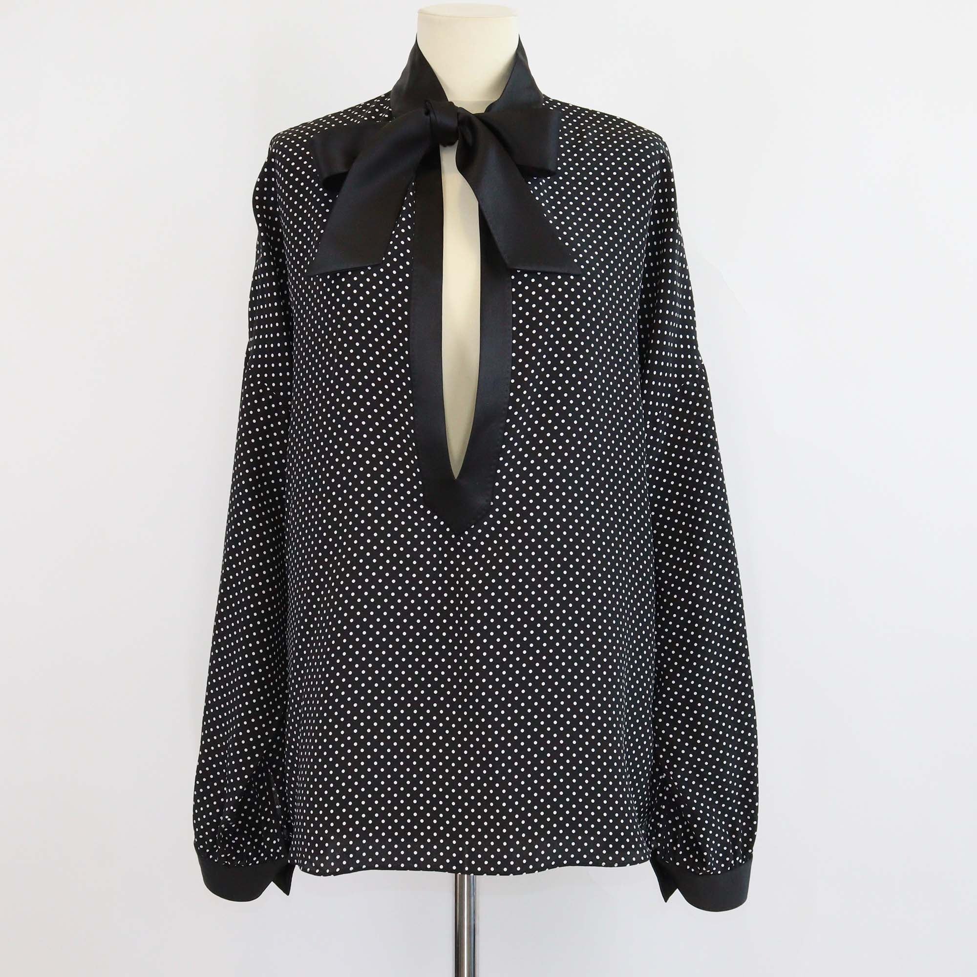 Tom Ford Black White Silk Polka Dot Tuxedo Tunic Top