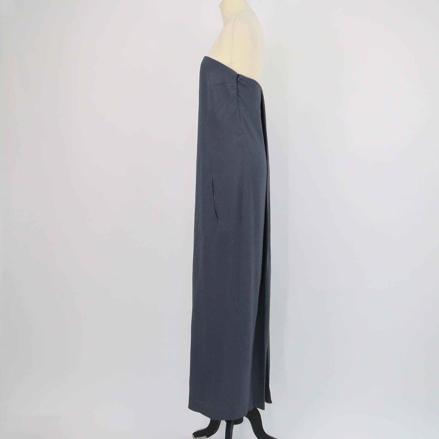 Brunello Cucinelli Grey Silk Abito Lungo Back Slit Strapless Long Dress