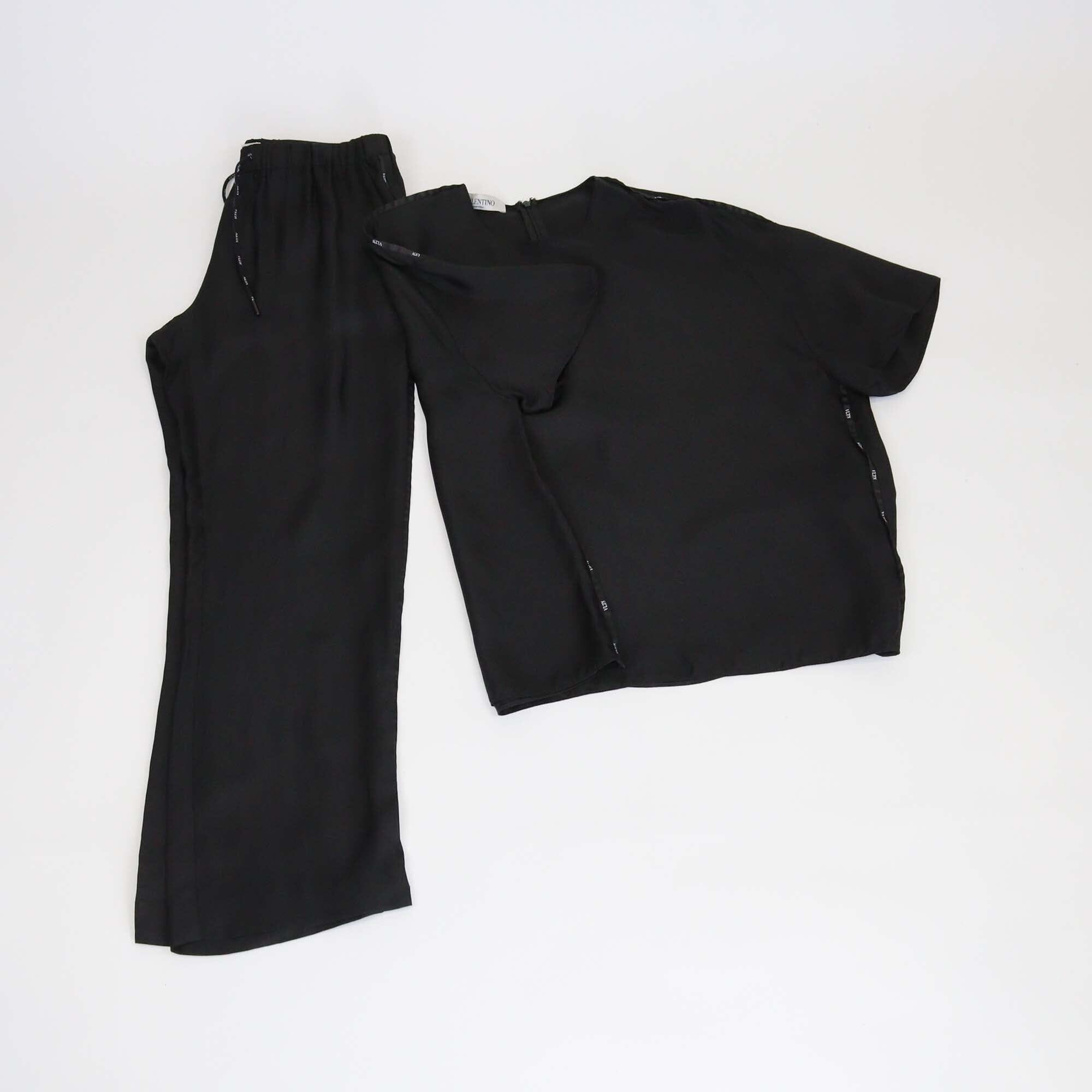 Valentino Black VLTN Trim Top & Pants Set Womens Valentino