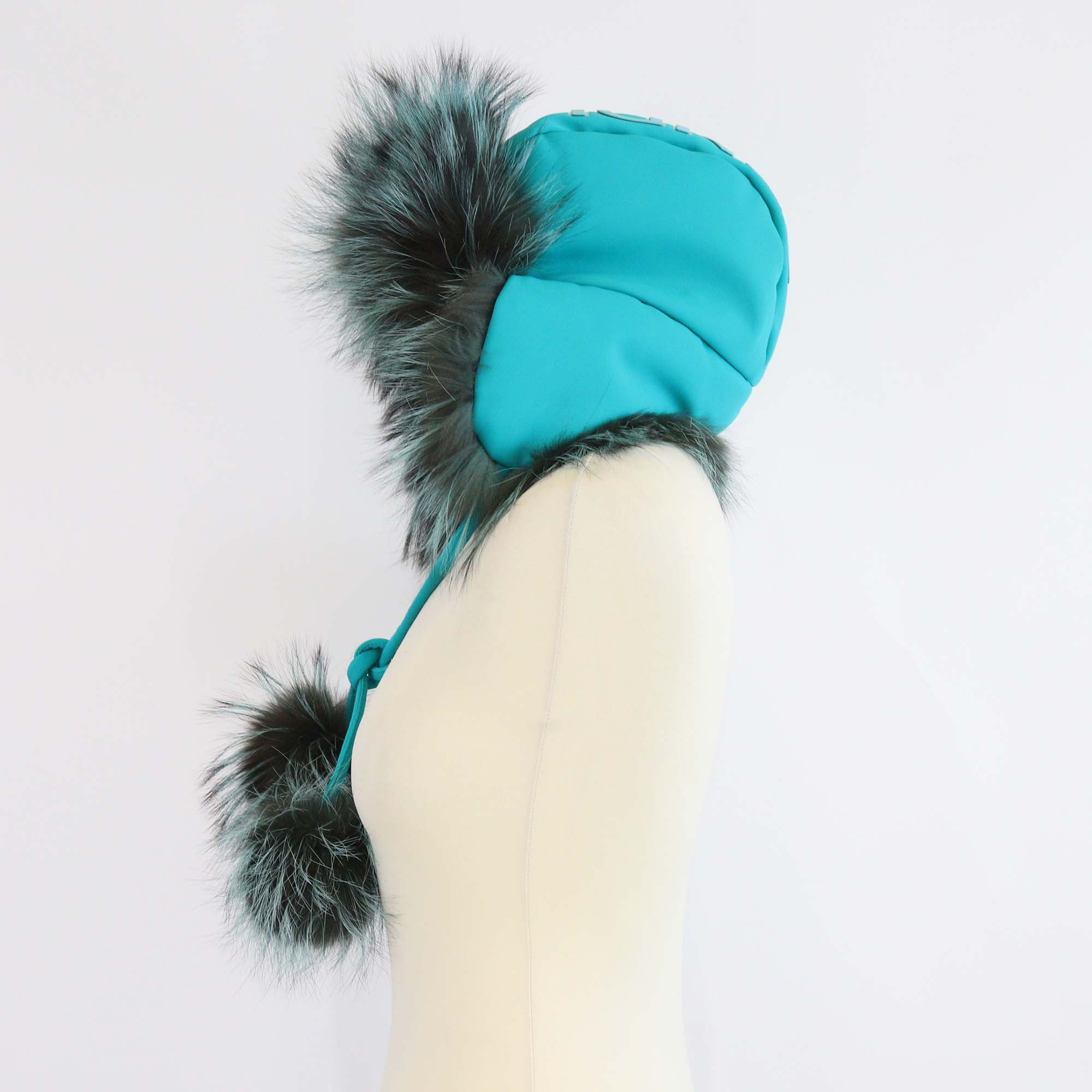 Fendi Turquoise Blue Fox Fur Aviator Ski Hat