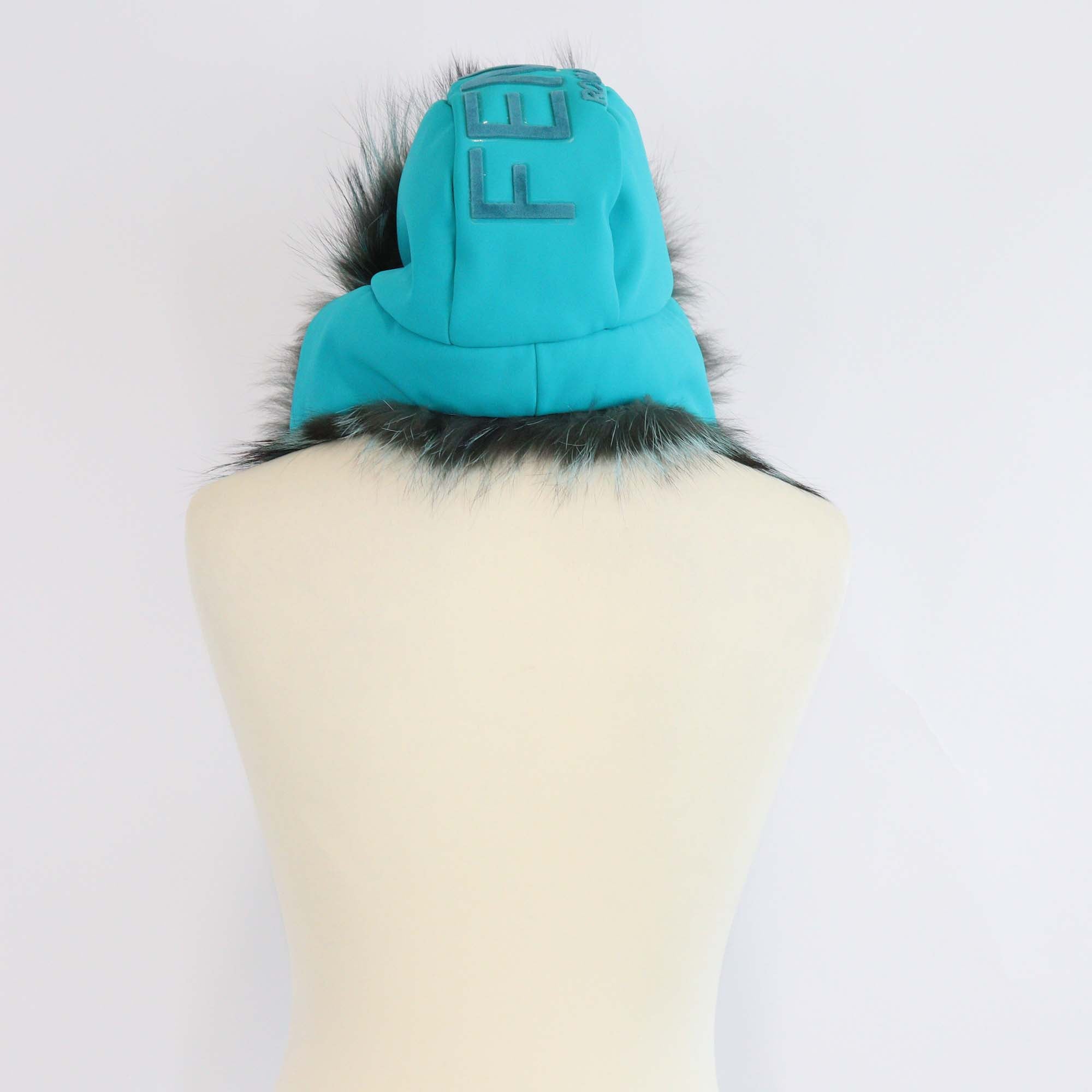 Fendi Turquoise Blue Fox Fur Aviator Ski Hat