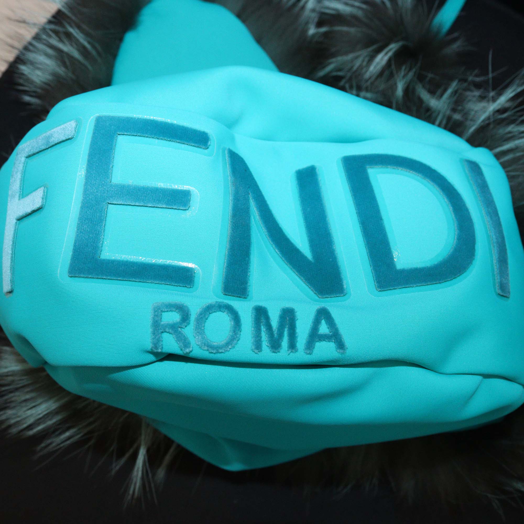 Fendi Turquoise Blue Fox Fur Aviator Ski Hat