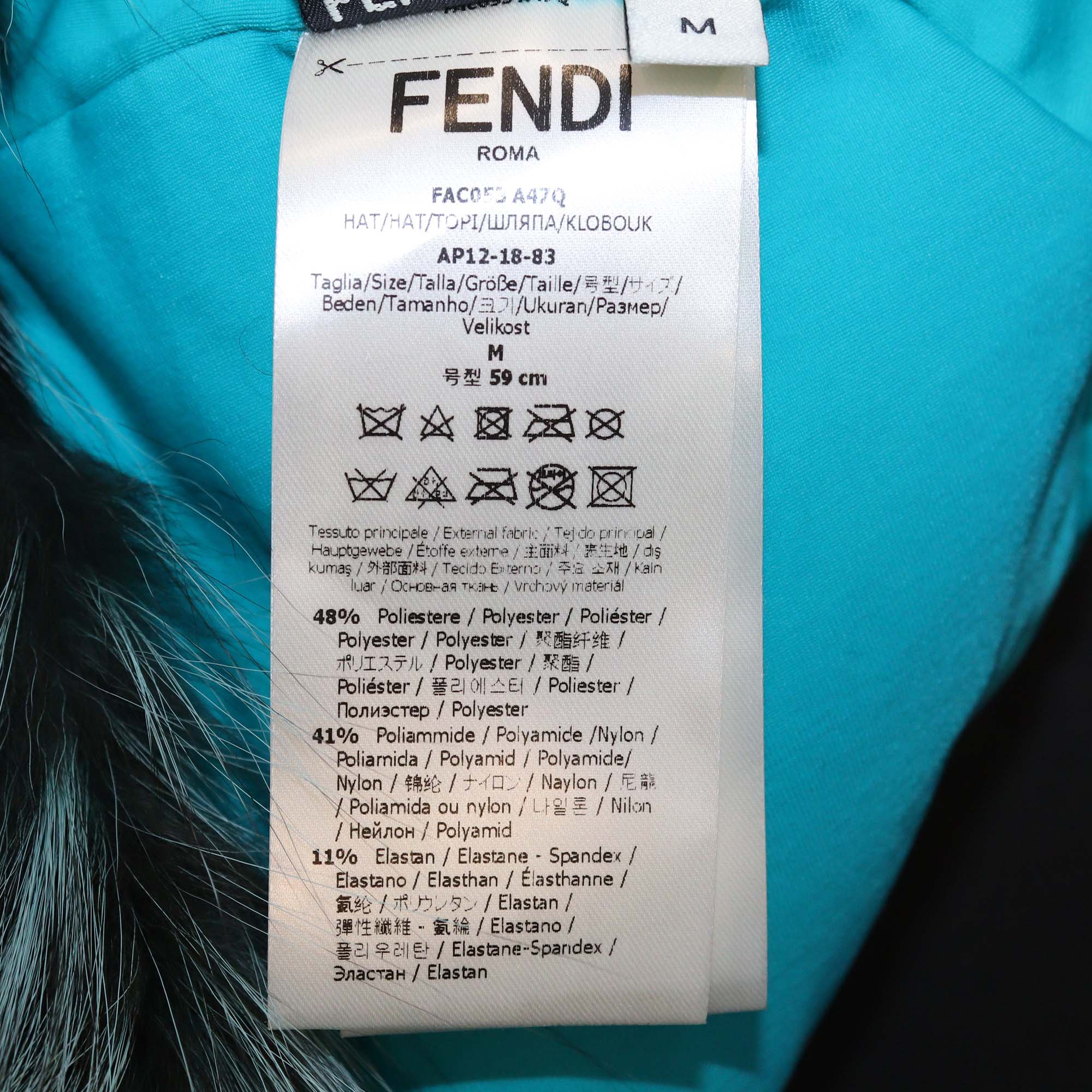 Fendi Turquoise Blue Fox Fur Aviator Ski Hat