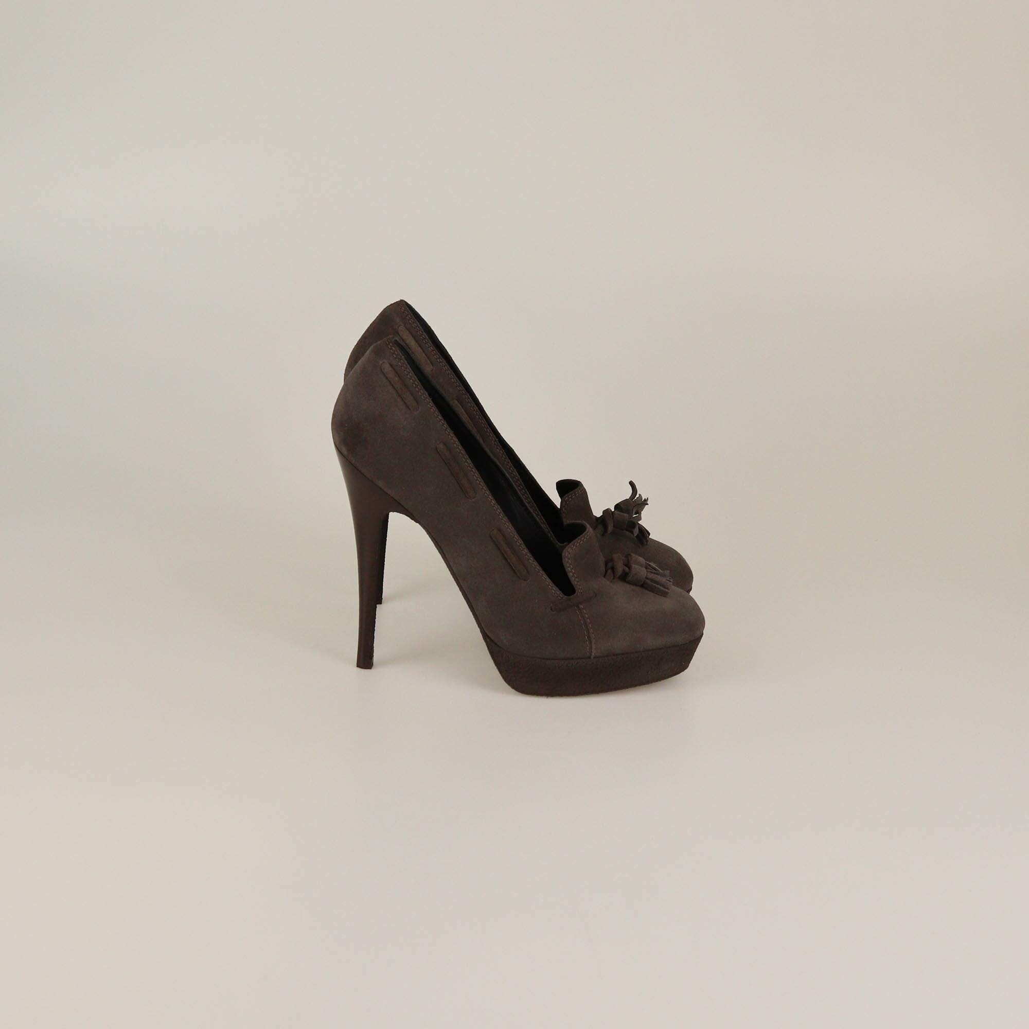 Yves Saint Laurent Dark Grey Tassel Platform Pumps Womens Saint Laurent