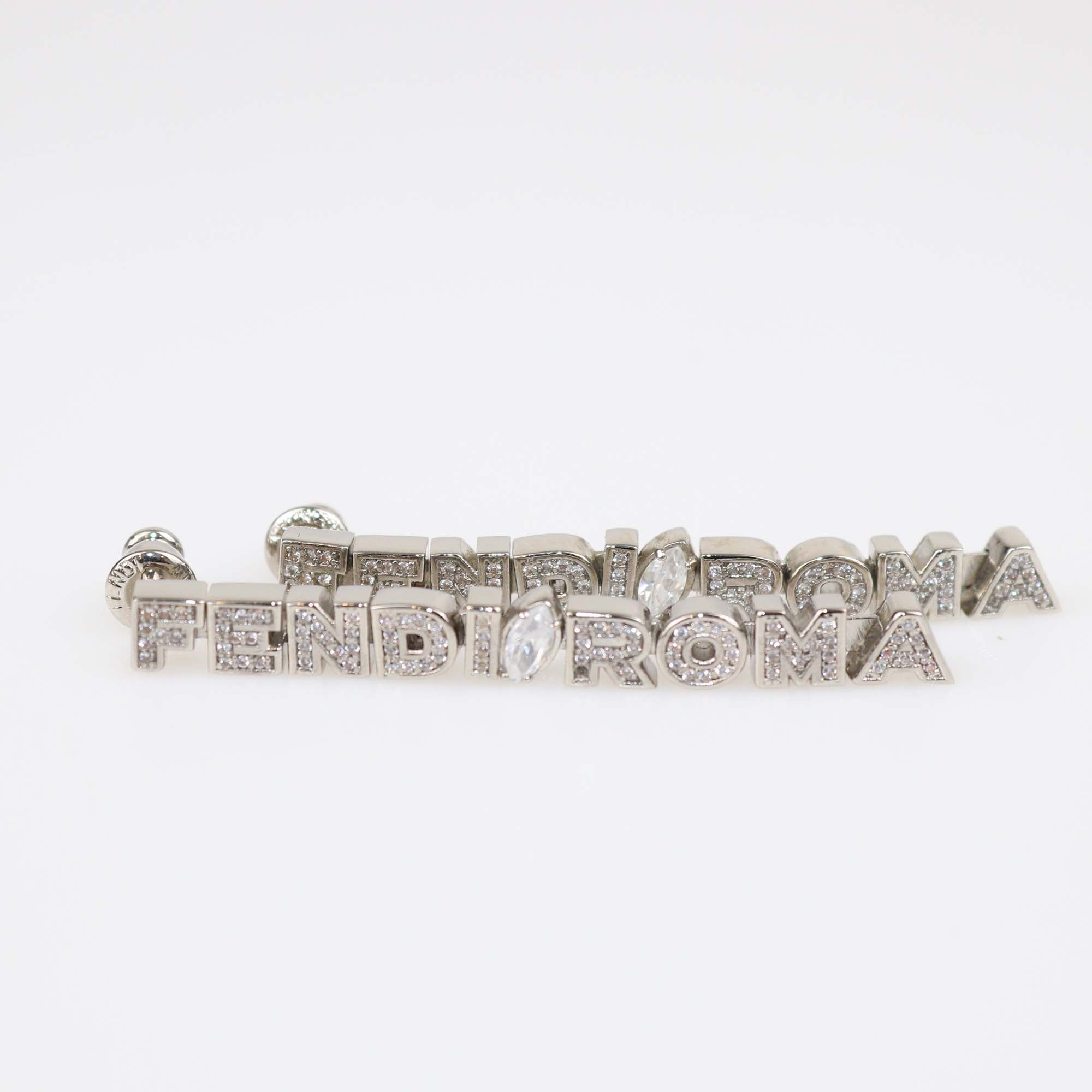 Fendi Silver Tone Metal Crystal Embellished Fendi Roma Drop Earrings