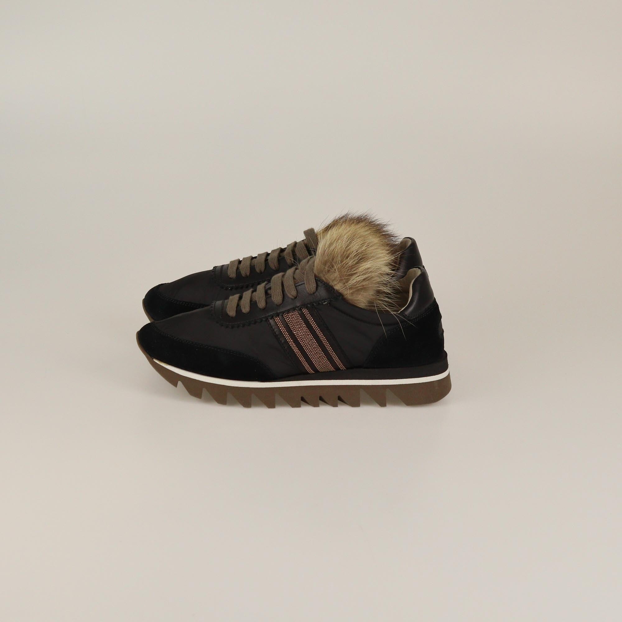 Brunello Cucinelli Black Chain & Fur Sneakers Womens Brunello Cucinelli