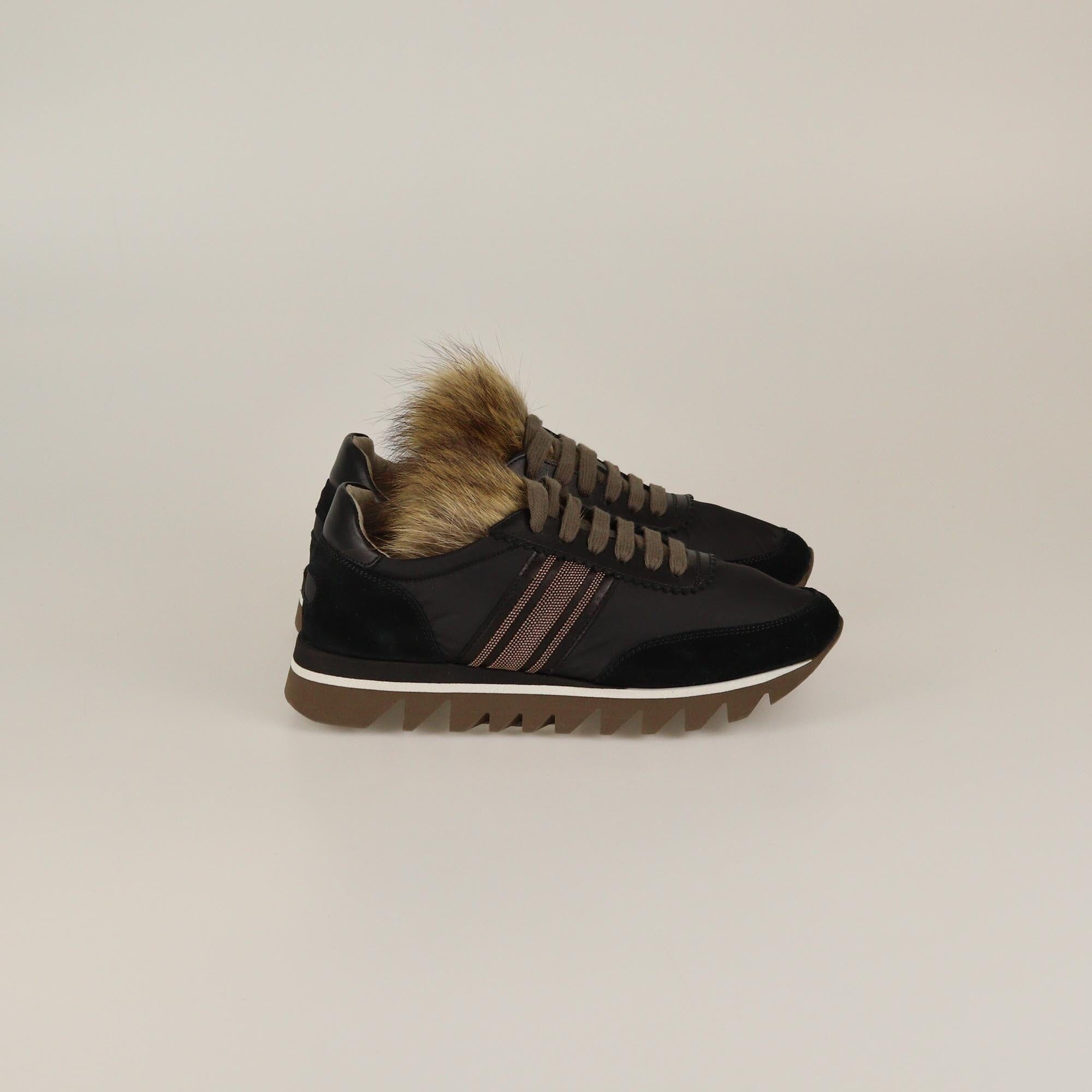 Brunello Cucinelli Black Chain & Fur Sneakers Womens Brunello Cucinelli