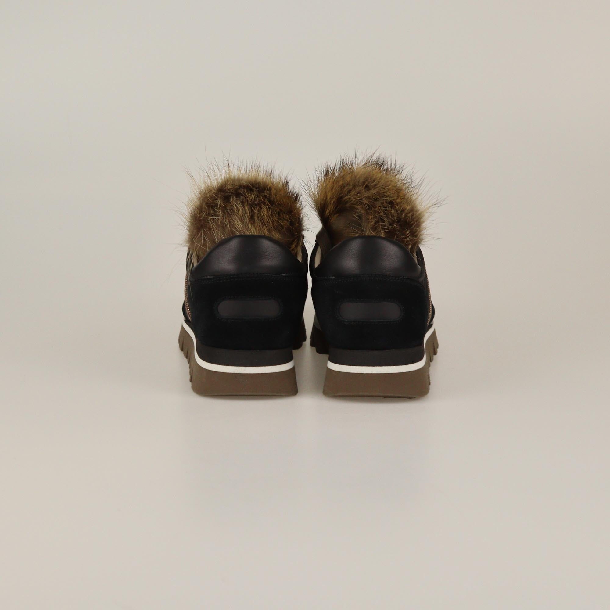 Brunello Cucinelli Black Chain & Fur Sneakers Womens Brunello Cucinelli