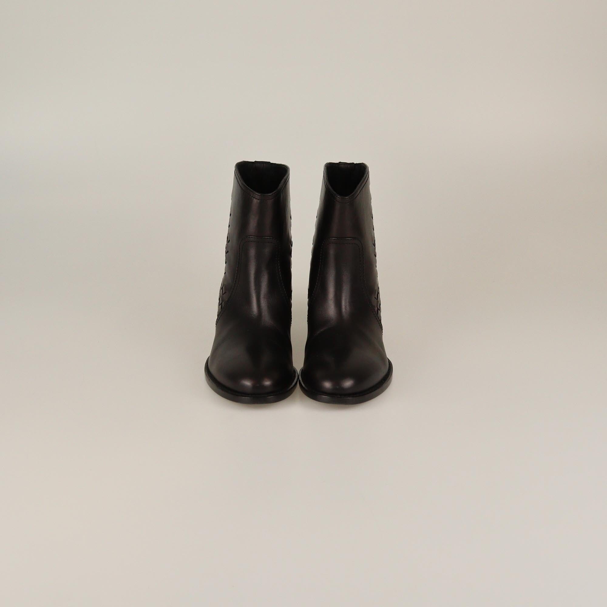 Bottega Veneta Choco Brown Intrecciato Block Heel Ankle Boots Womens Bottega Veneta