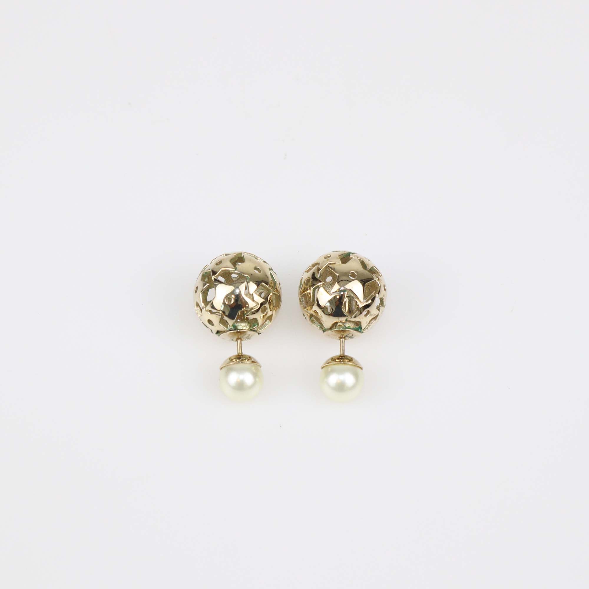 Christian Dior Gold Tone Metal Faux Pearl Star Mise En Dior Earrings