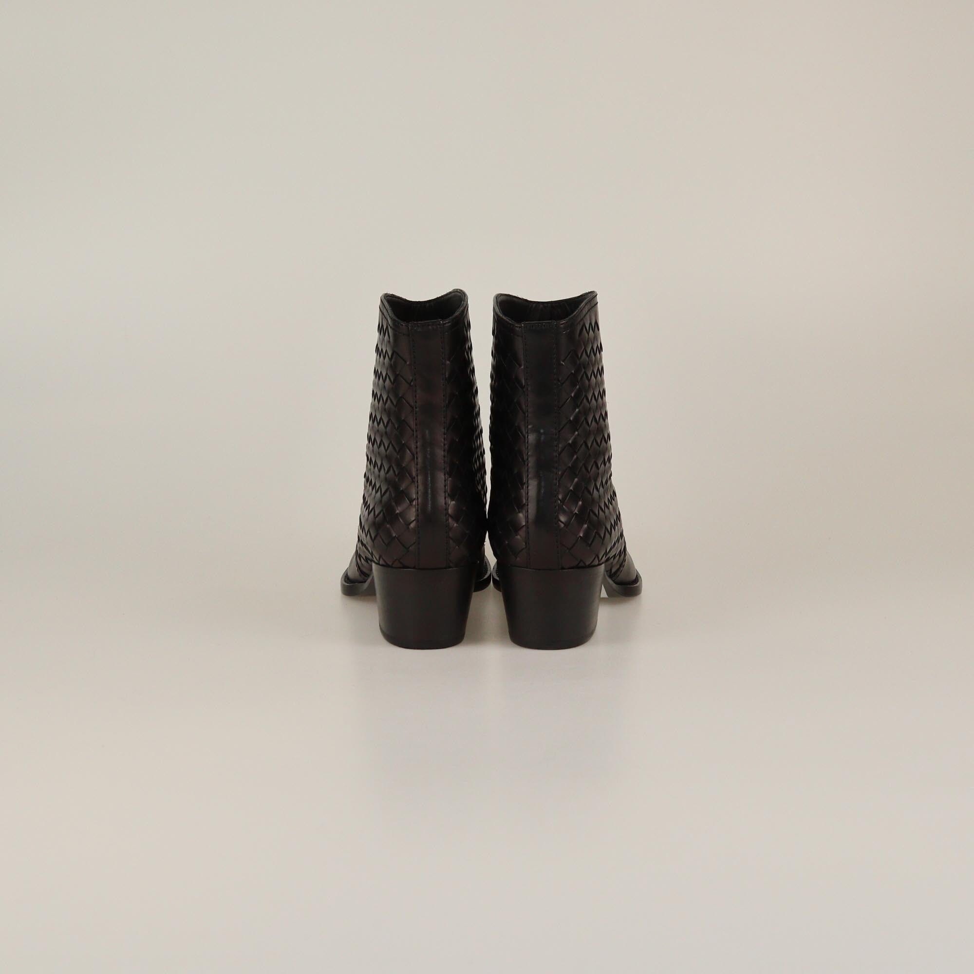 Bottega Veneta Choco Brown Intrecciato Block Heel Ankle Boots Womens Bottega Veneta