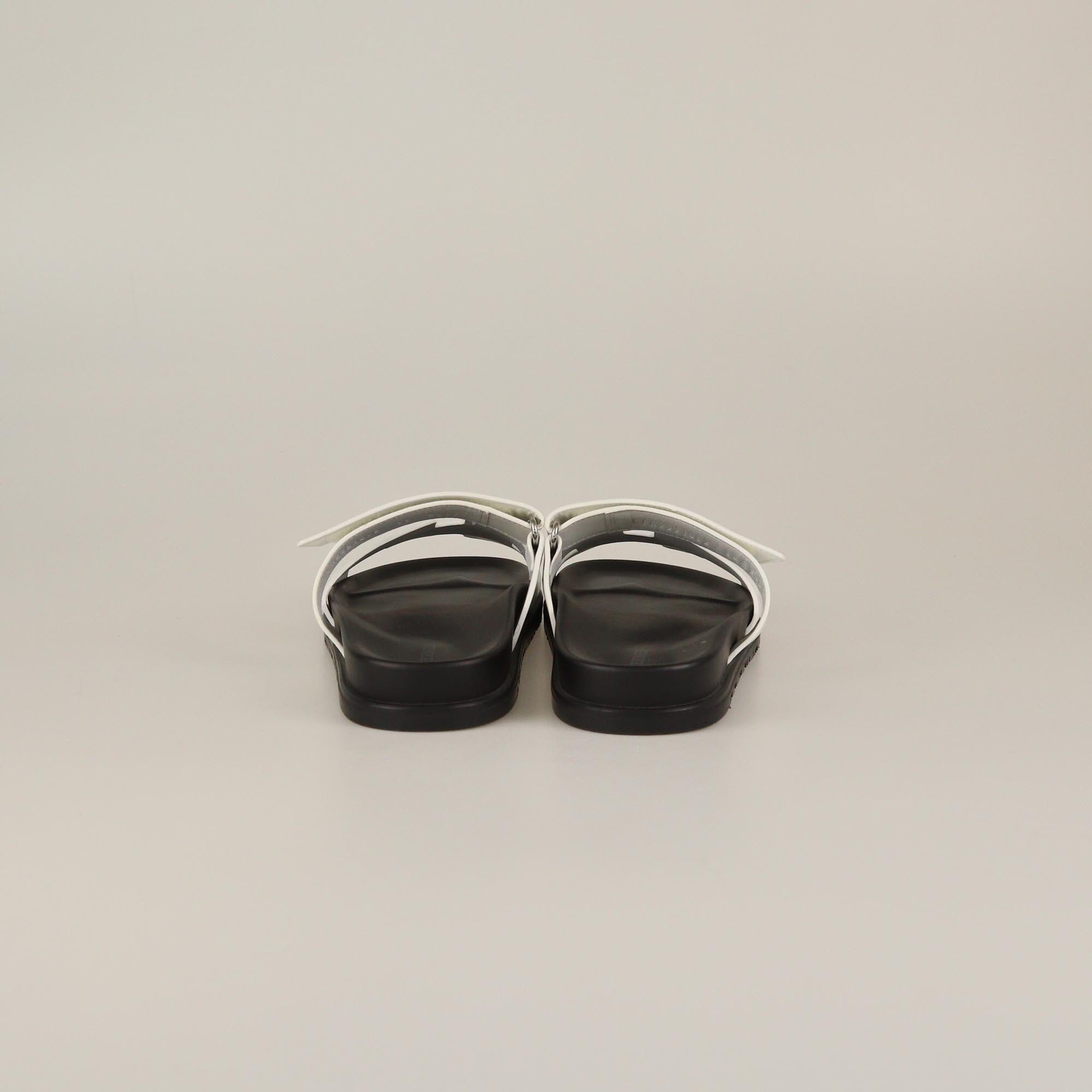 Hermes White/Black Chypre Flat Sandals Womens Hermes