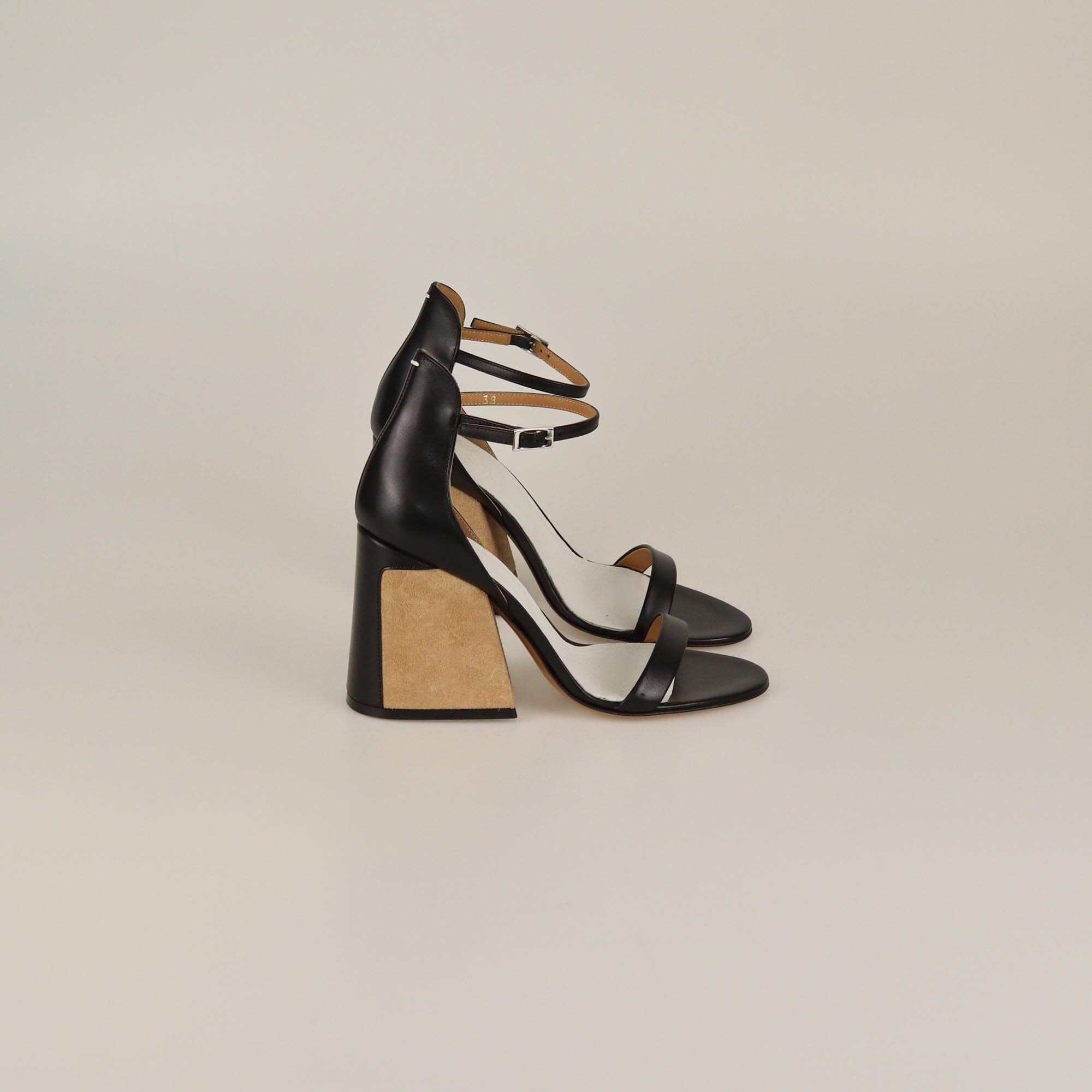 Maison Martin Margiela Black/Brown Block Heel Sandals Womens Maison Martin Margiela