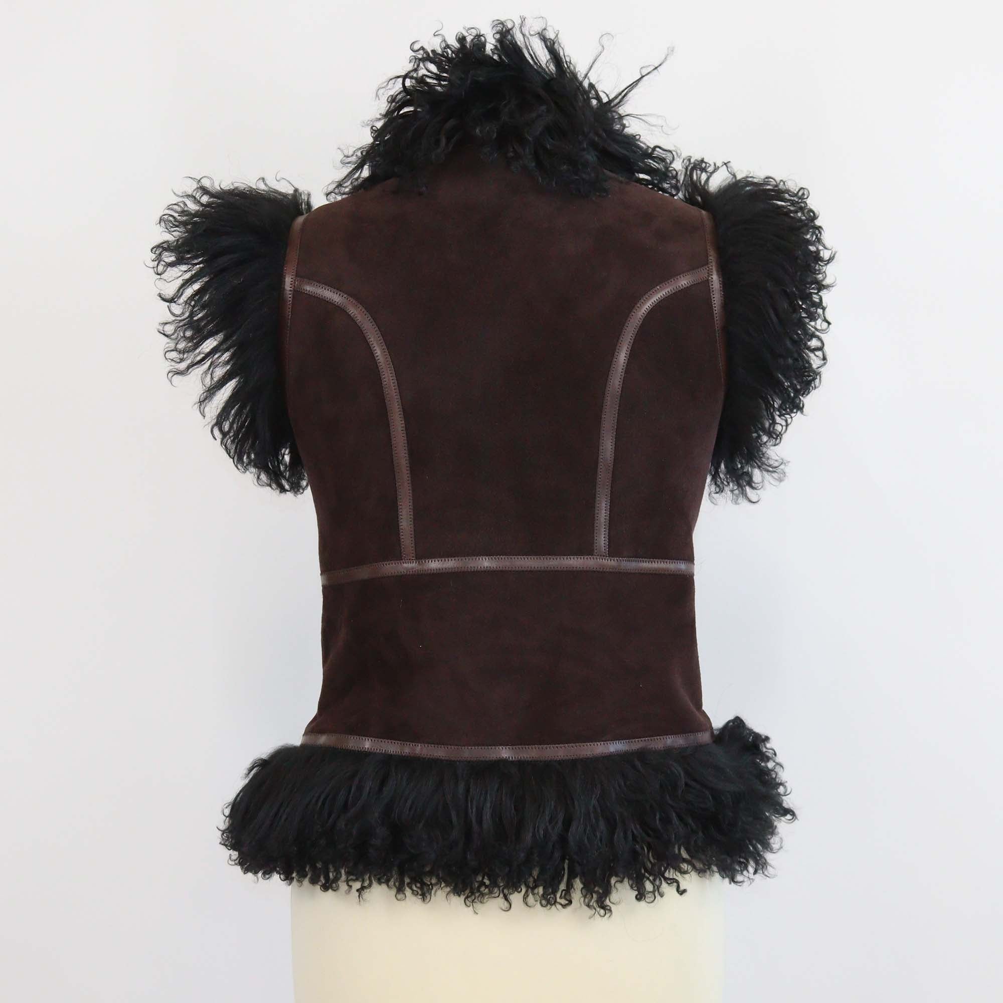 Gucci Brown Suede Shearling Buckled Sleeveless Vest