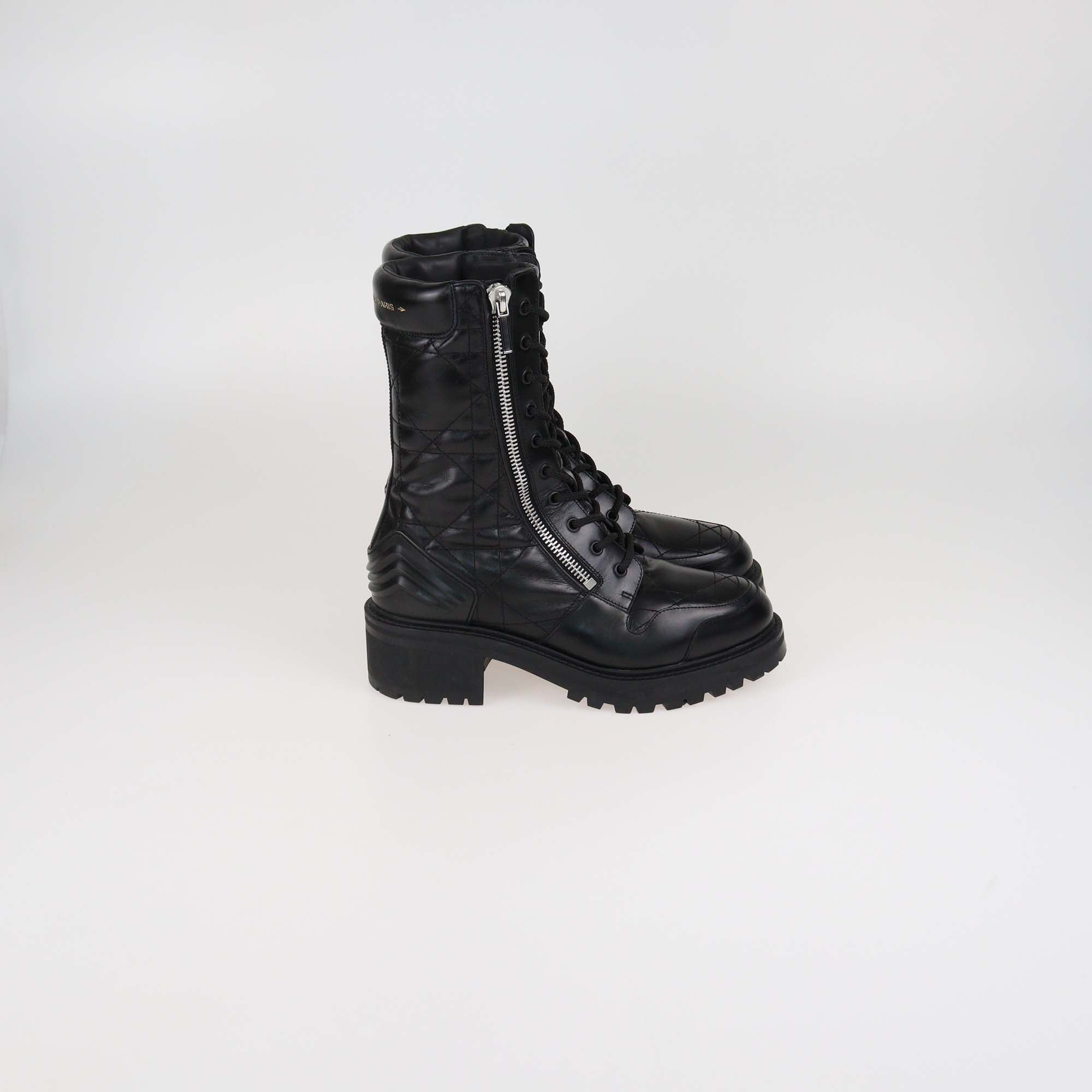 Christian Dior Black Cannage Leather D-Leader Combat Boots