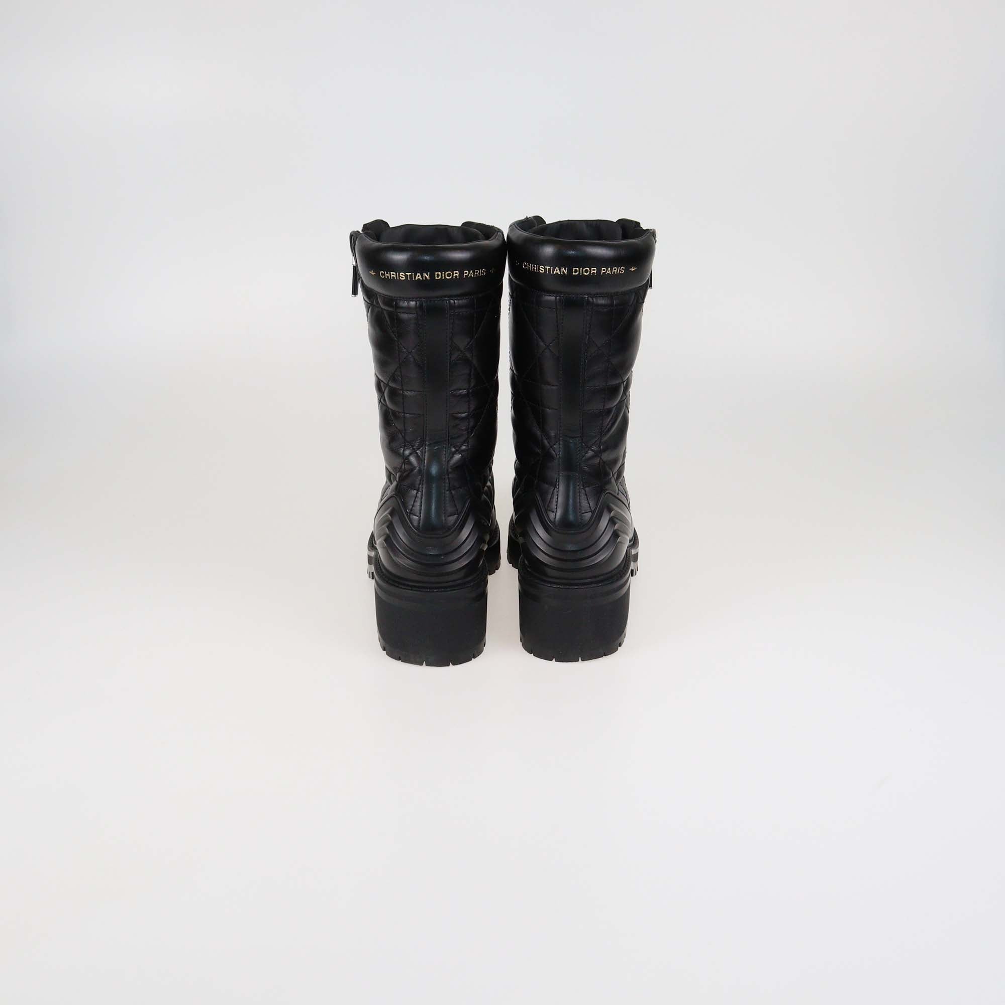 Christian Dior Black Cannage Leather D-Leader Combat Boots