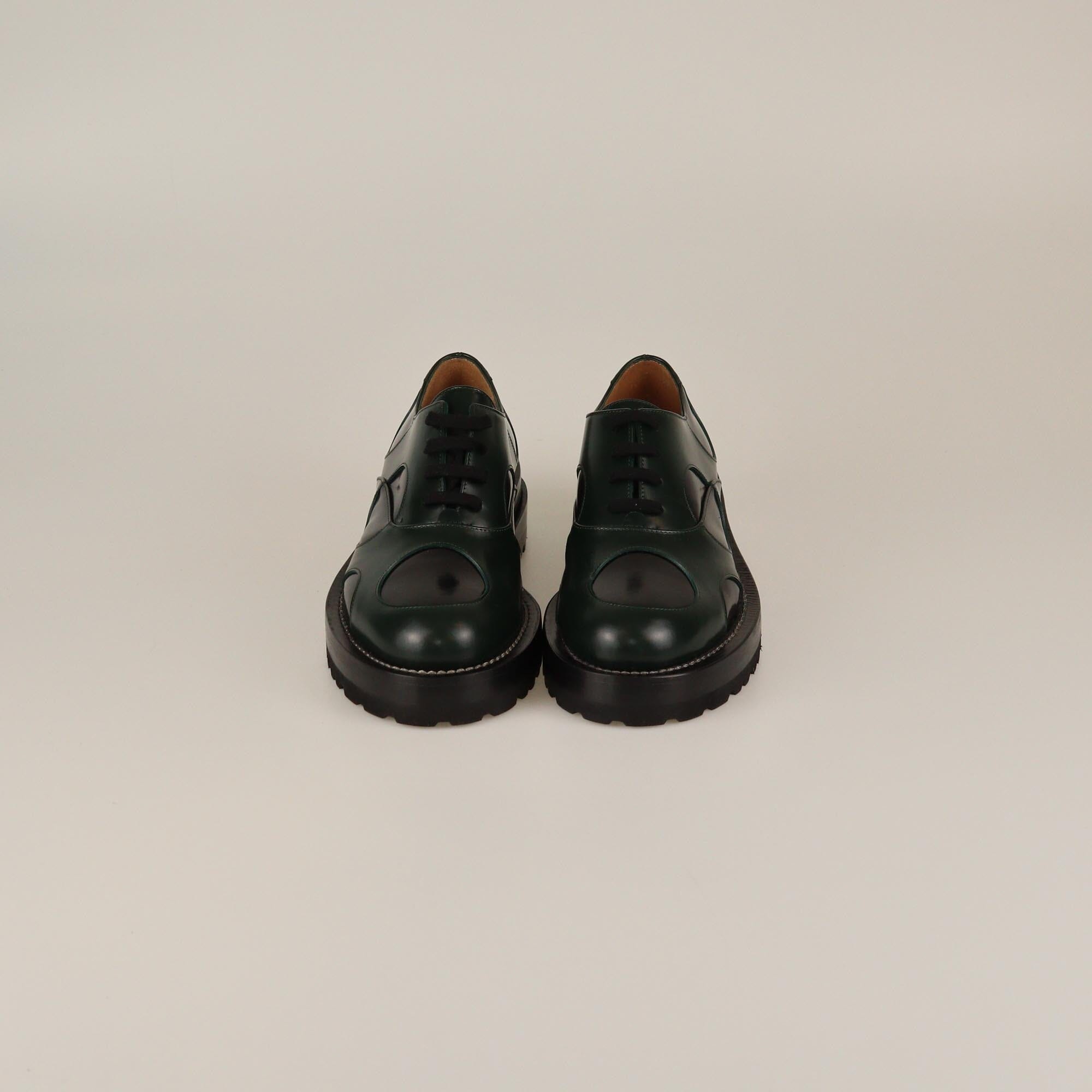 Marni Green/Black Laser Cut Lace Up Oxford Womens Marni