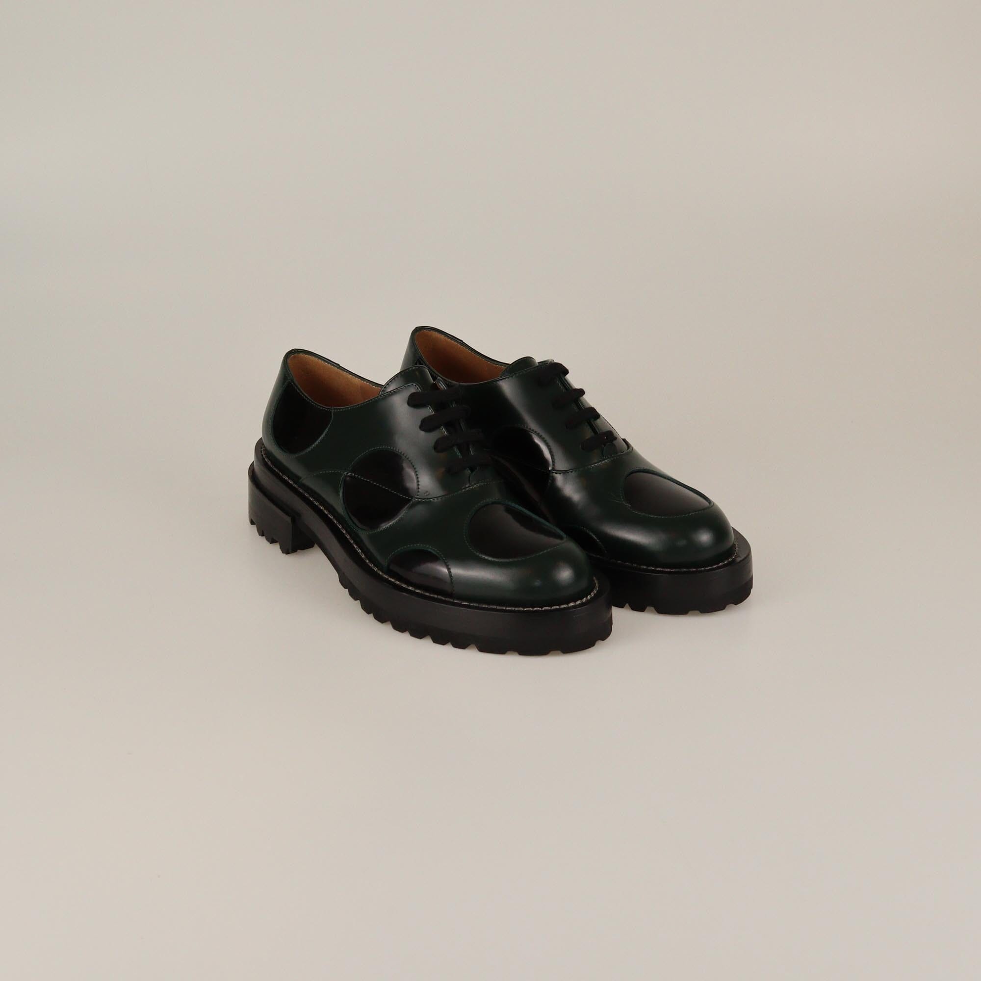 Marni Green/Black Laser Cut Lace Up Oxford Womens Marni