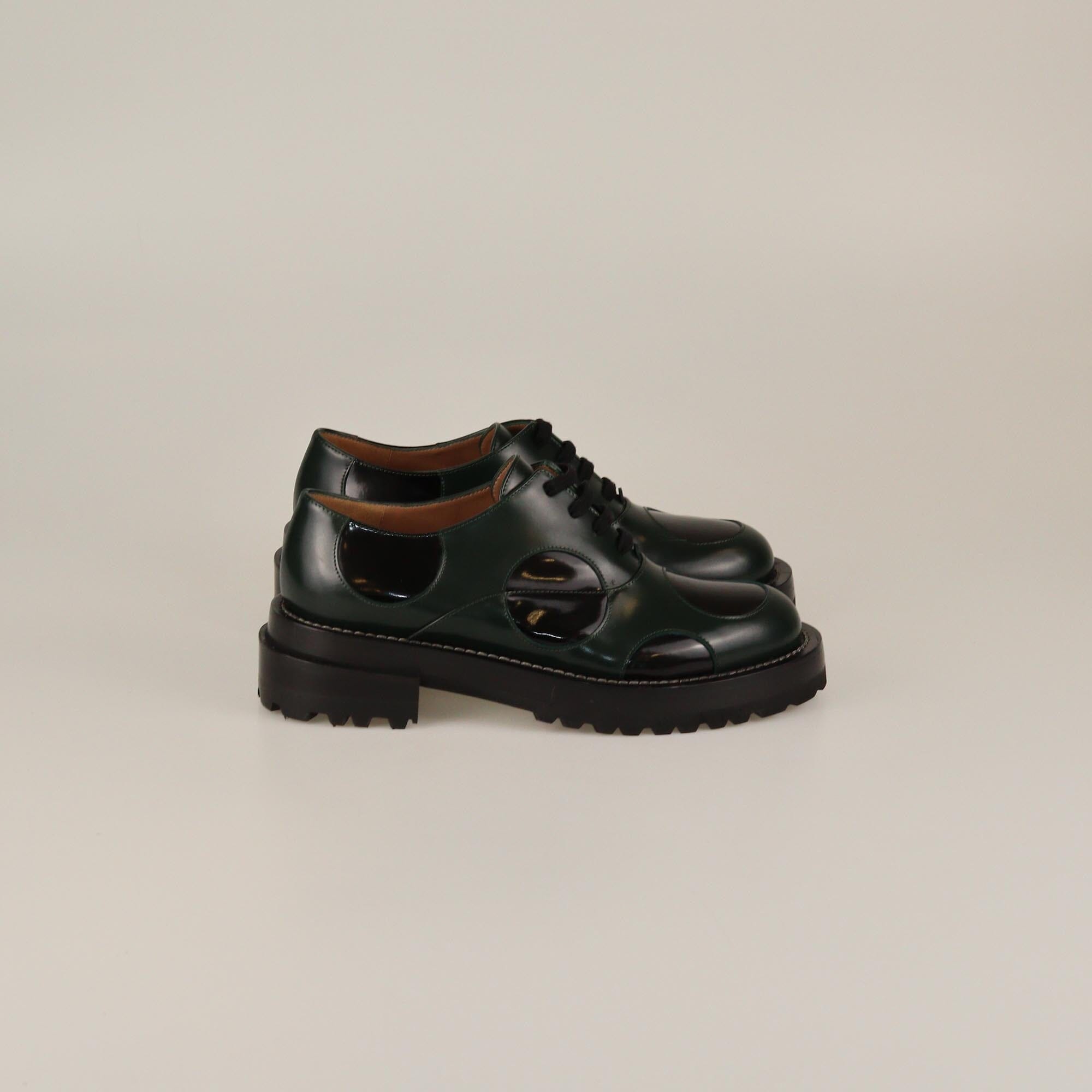 Marni Green/Black Laser Cut Lace Up Oxford Womens Marni