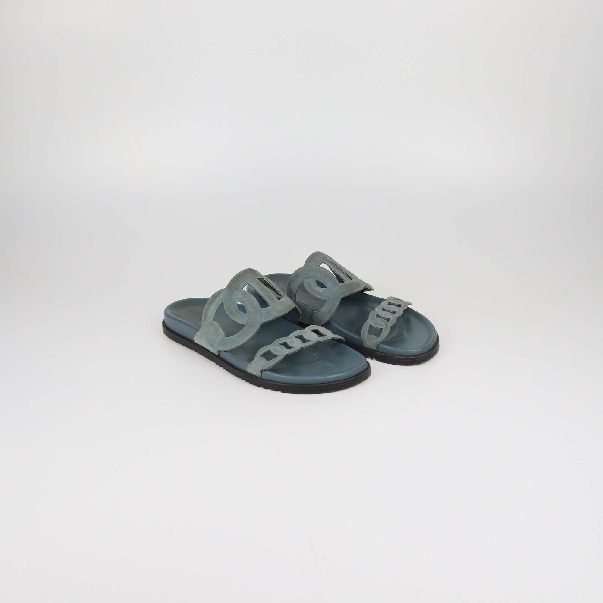 Hermes Blue Suede Extra Sandals
