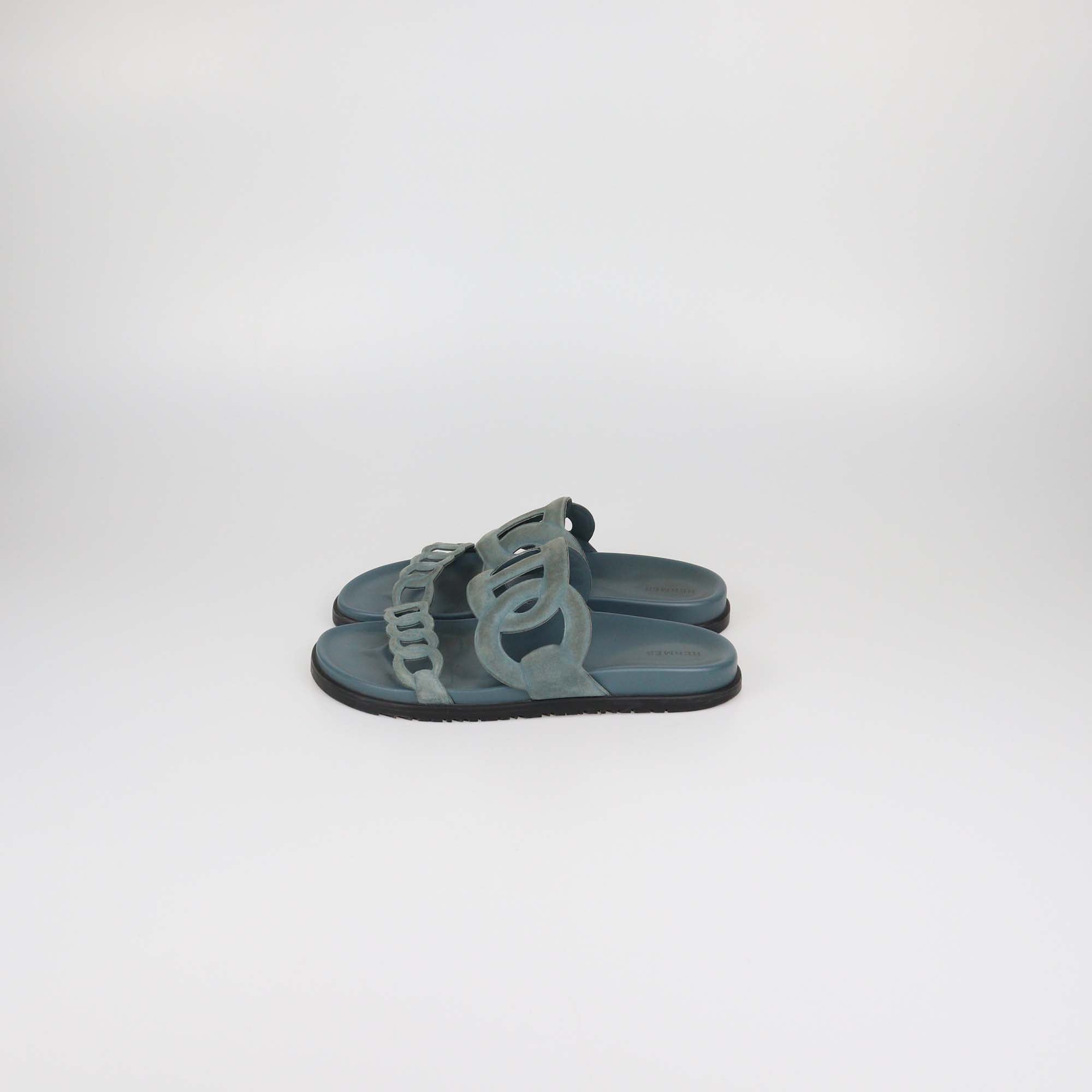 Hermes Blue Suede Extra Sandals