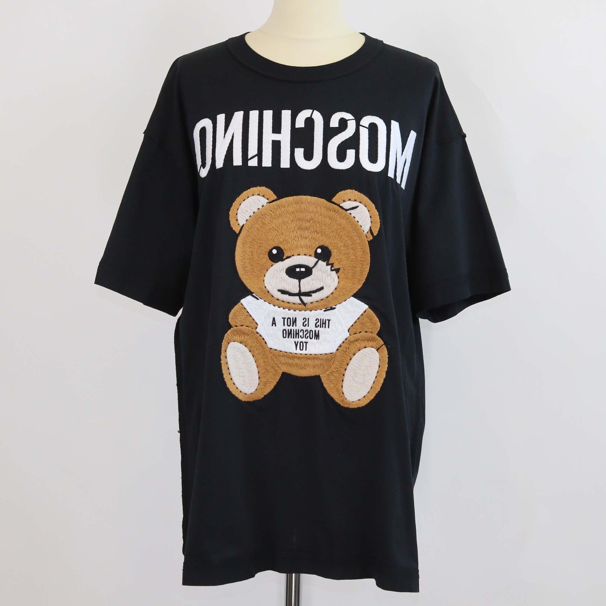 Moschino Couture Black Cotton Teddy Bear Embroidered Short Sleeve T-Shirt