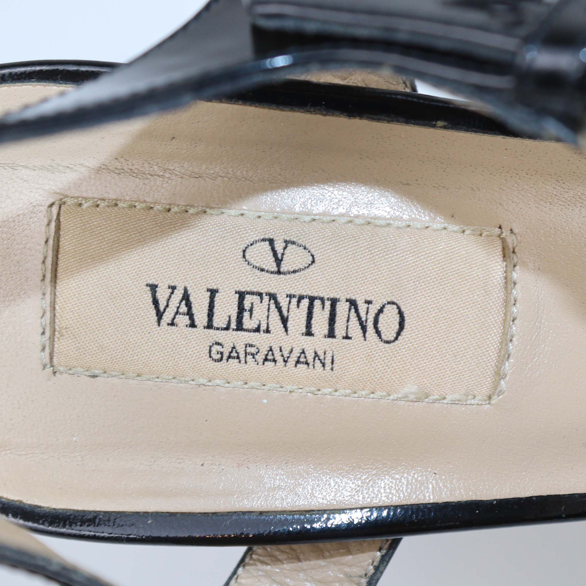 Valentino Black Patent Leather Bow Ankle Strap Sandals