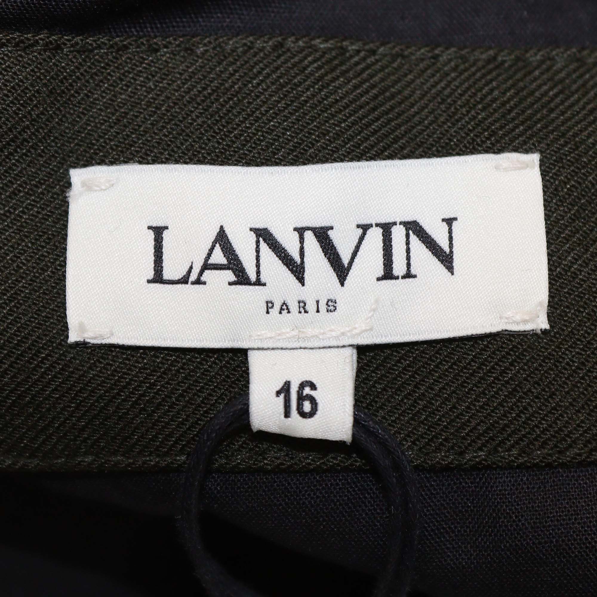 Lanvin Olive Green Wool Enfant Polo-Collar Long-Sleeve Dress