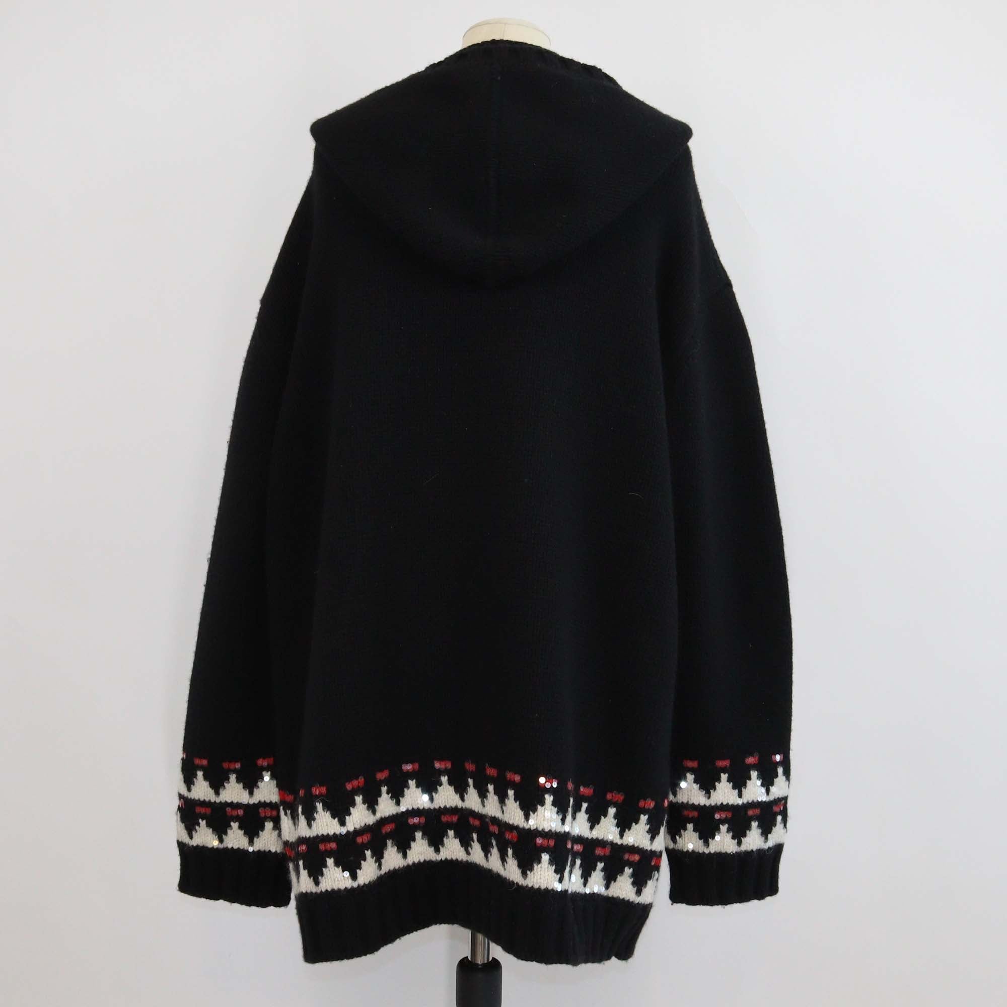 Yves Saint Laurent Black Wool Knit Sequin Embellishments Hooded Cardigan