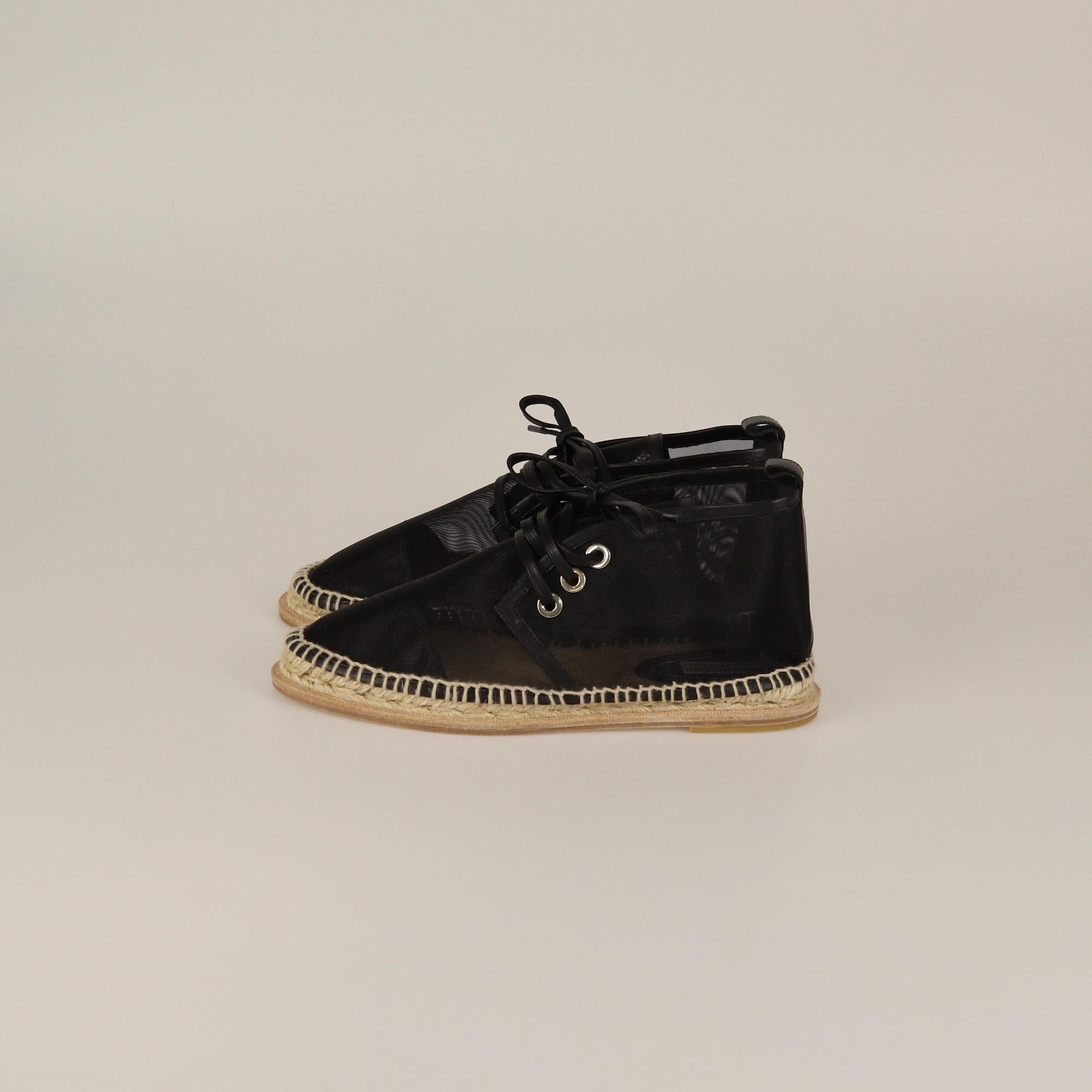 Balenciaga Black Mesh Espadrille Lace Up Flats Womens Balenciaga