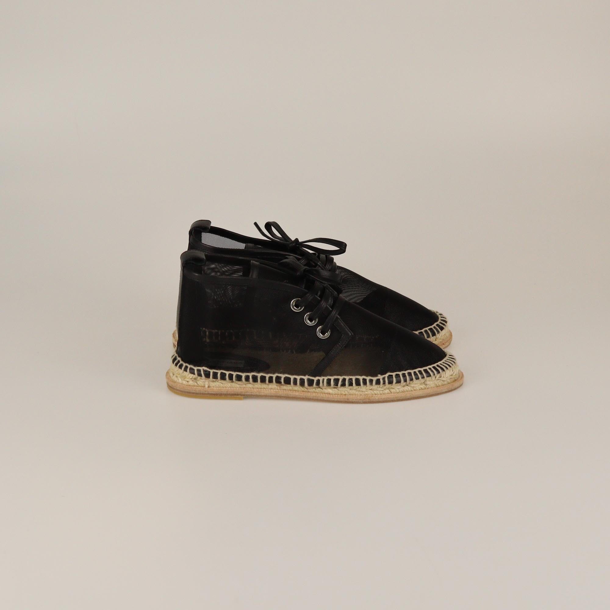 Balenciaga Black Mesh Espadrille Lace Up Flats Womens Balenciaga