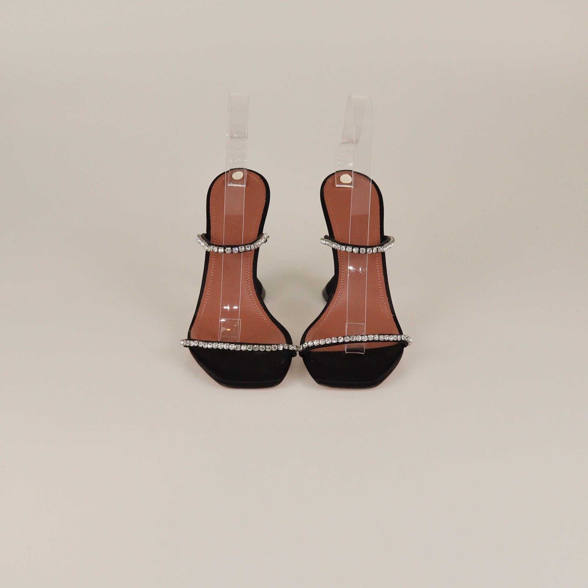 Amina Muaddi Black Crystal Gilda Sandals Womens Amina Muaddi