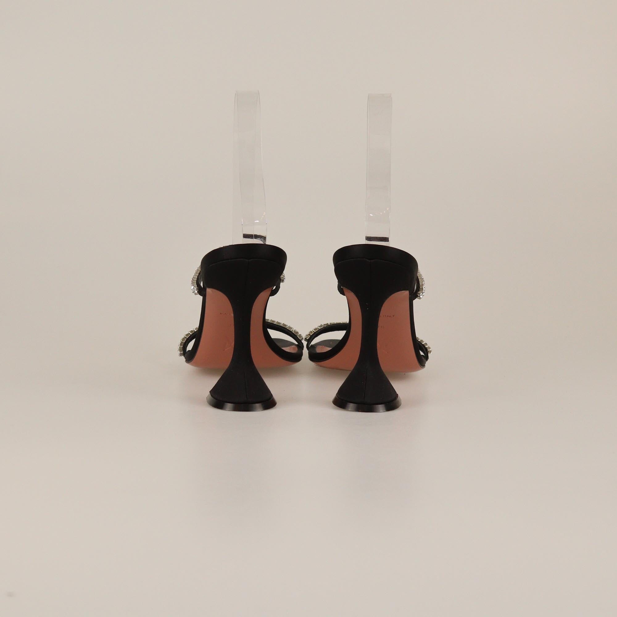 Amina Muaddi Black Crystal Gilda Sandals Womens Amina Muaddi