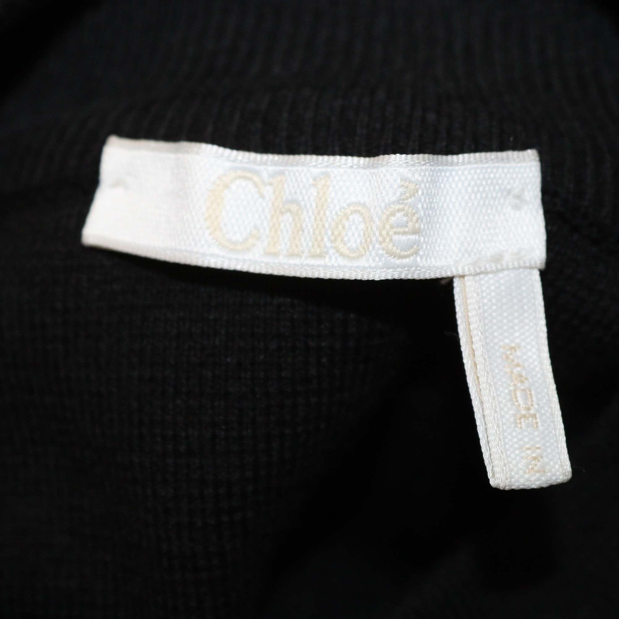 Chloe Black/White Logo Print Knit Crew Neck Sweater