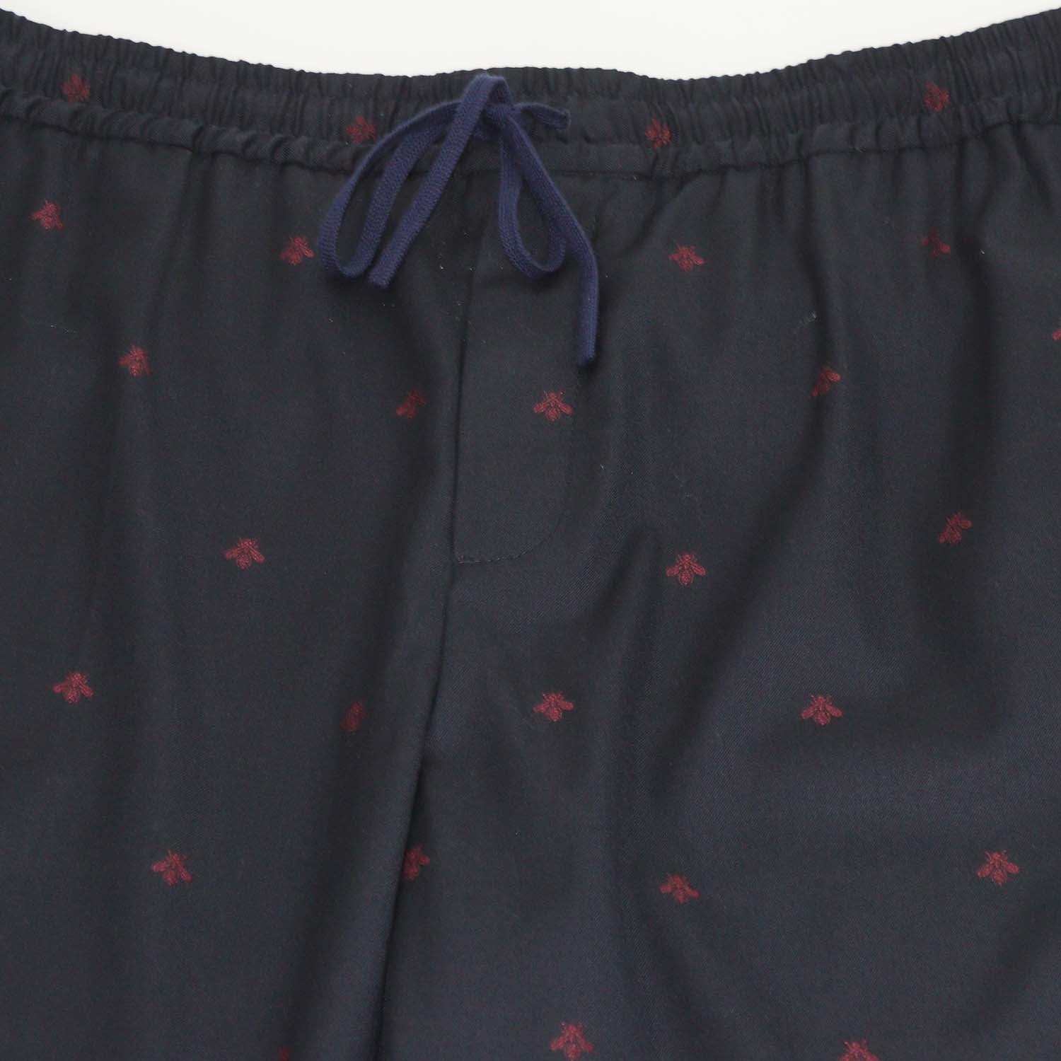 Gucci Midnight Blue Wool Bees Embroidered Drawstring Gabardine Pants