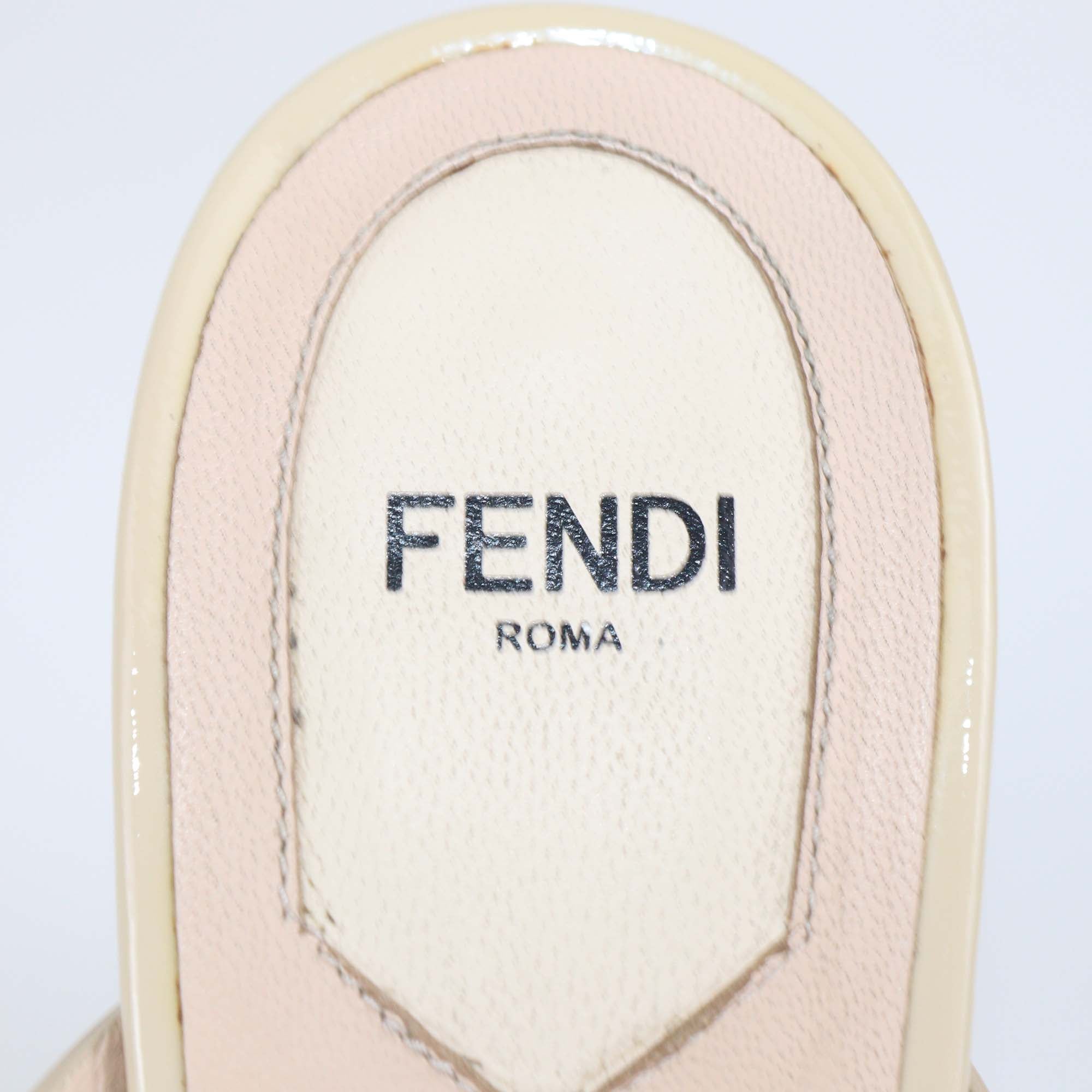 Fendi Beige Patent Leather Flowerland Mule Sandals