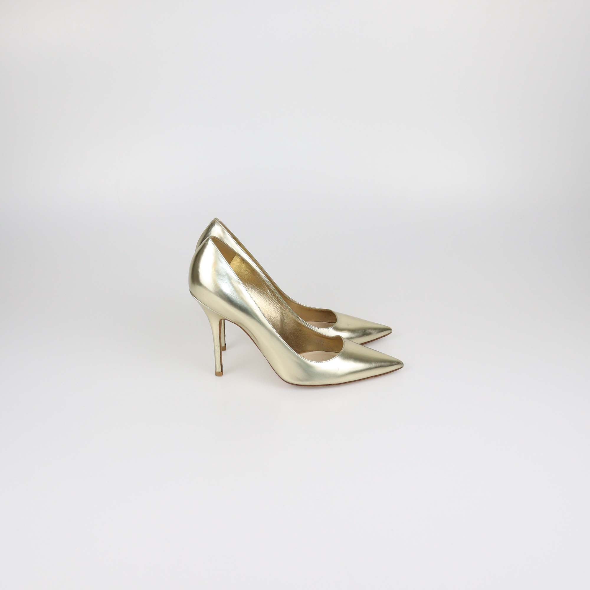 Christian Dior Gold Leather Cherie Pointed Toe Pumps