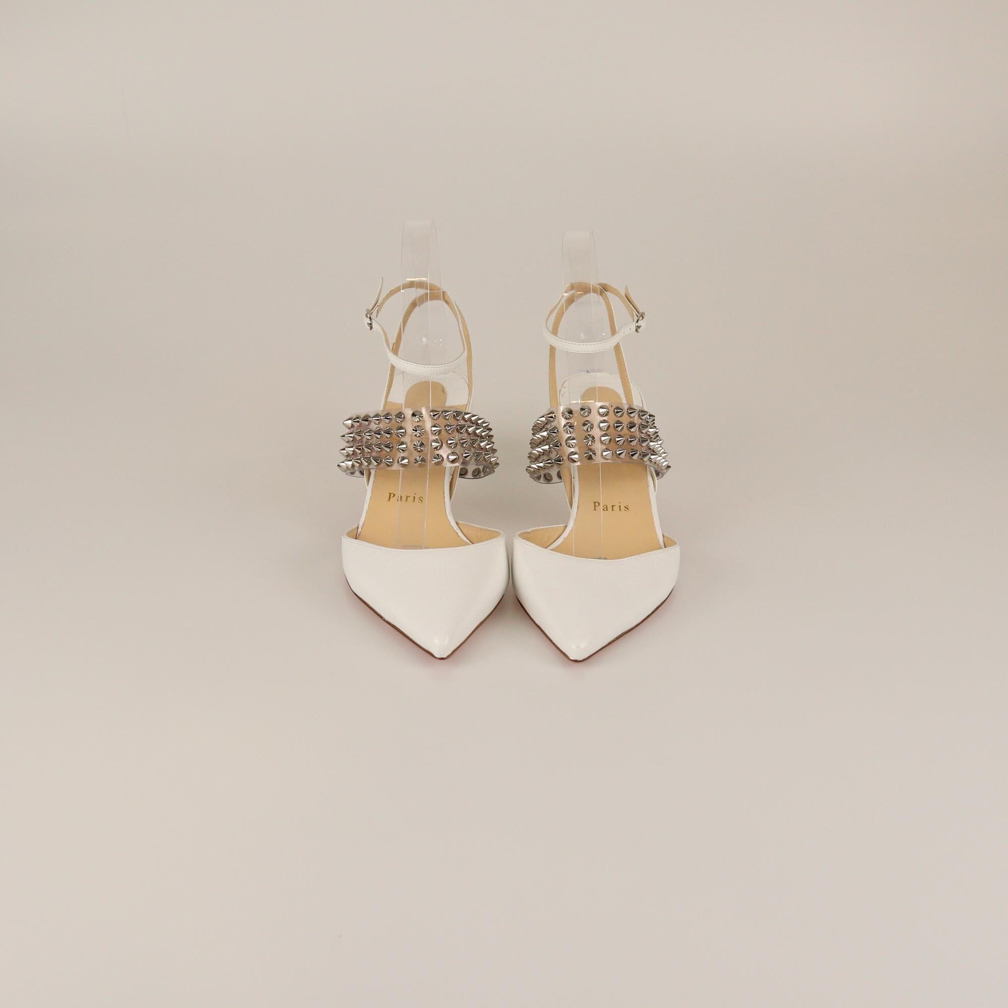 Christian Louboutin White Lizard Embossed Levita Spiked Ankle Wrap Pumps Womens Christian Louboutin