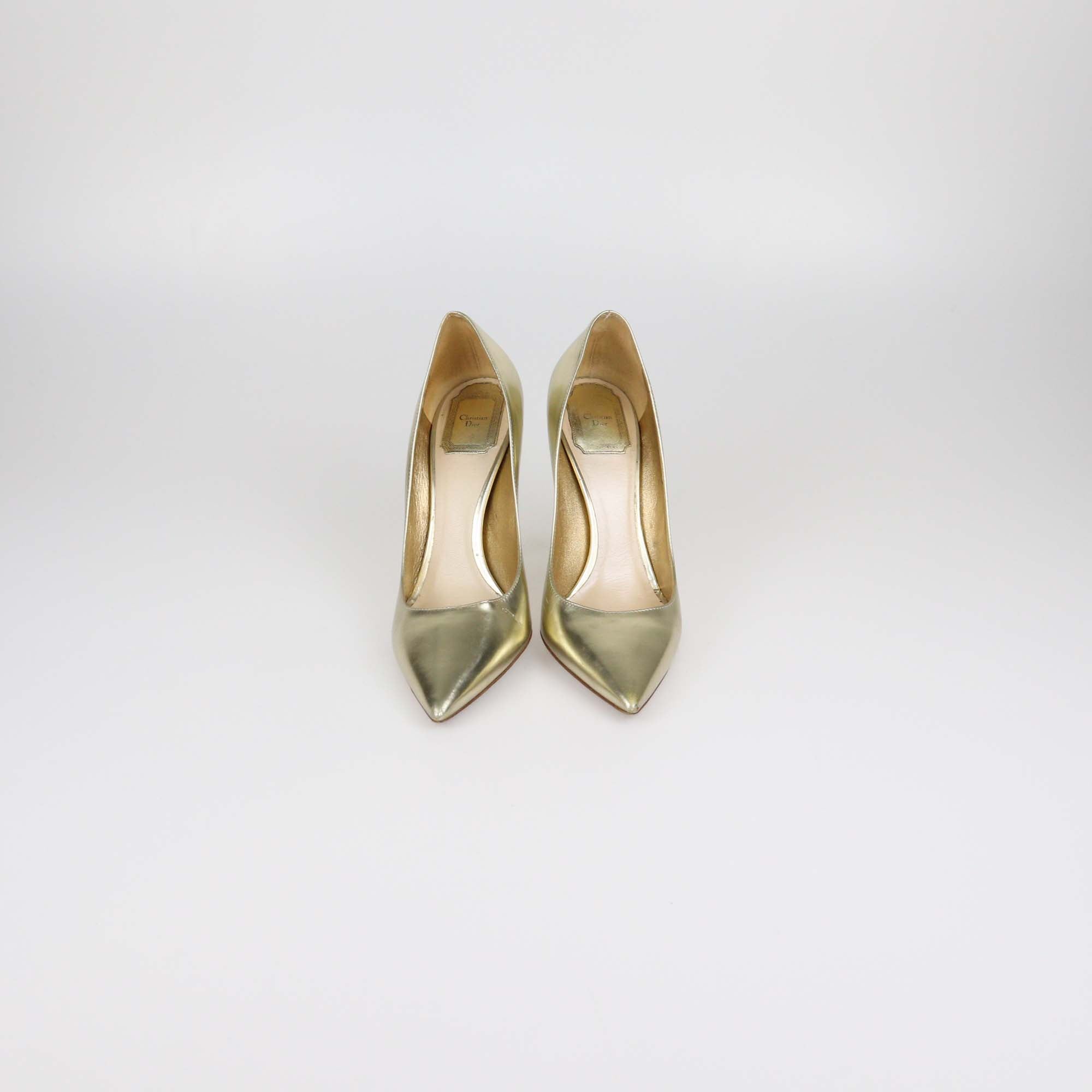 Christian Dior Gold Leather Cherie Pointed Toe Pumps