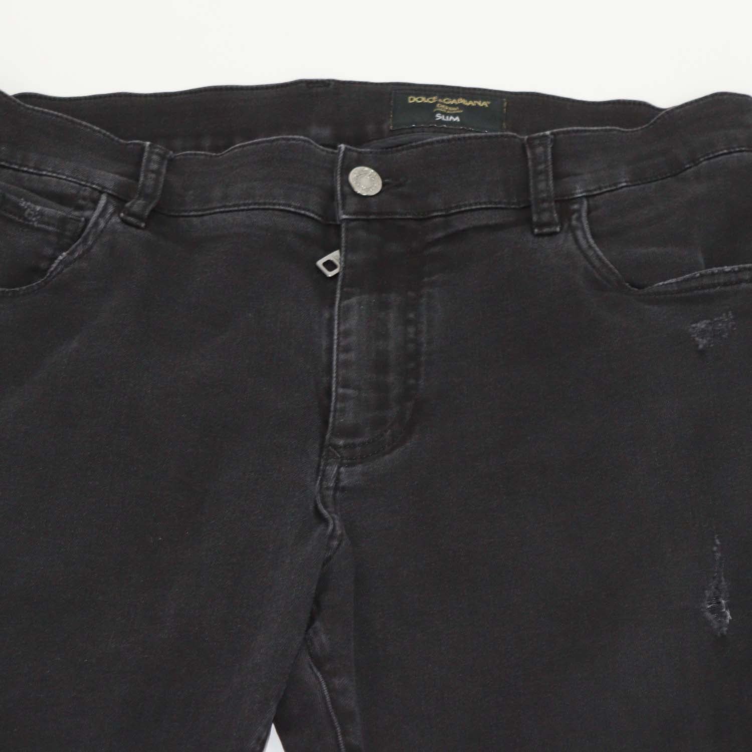 Dolce & Gabbana Black Denim Distressed Slim Fit Pants