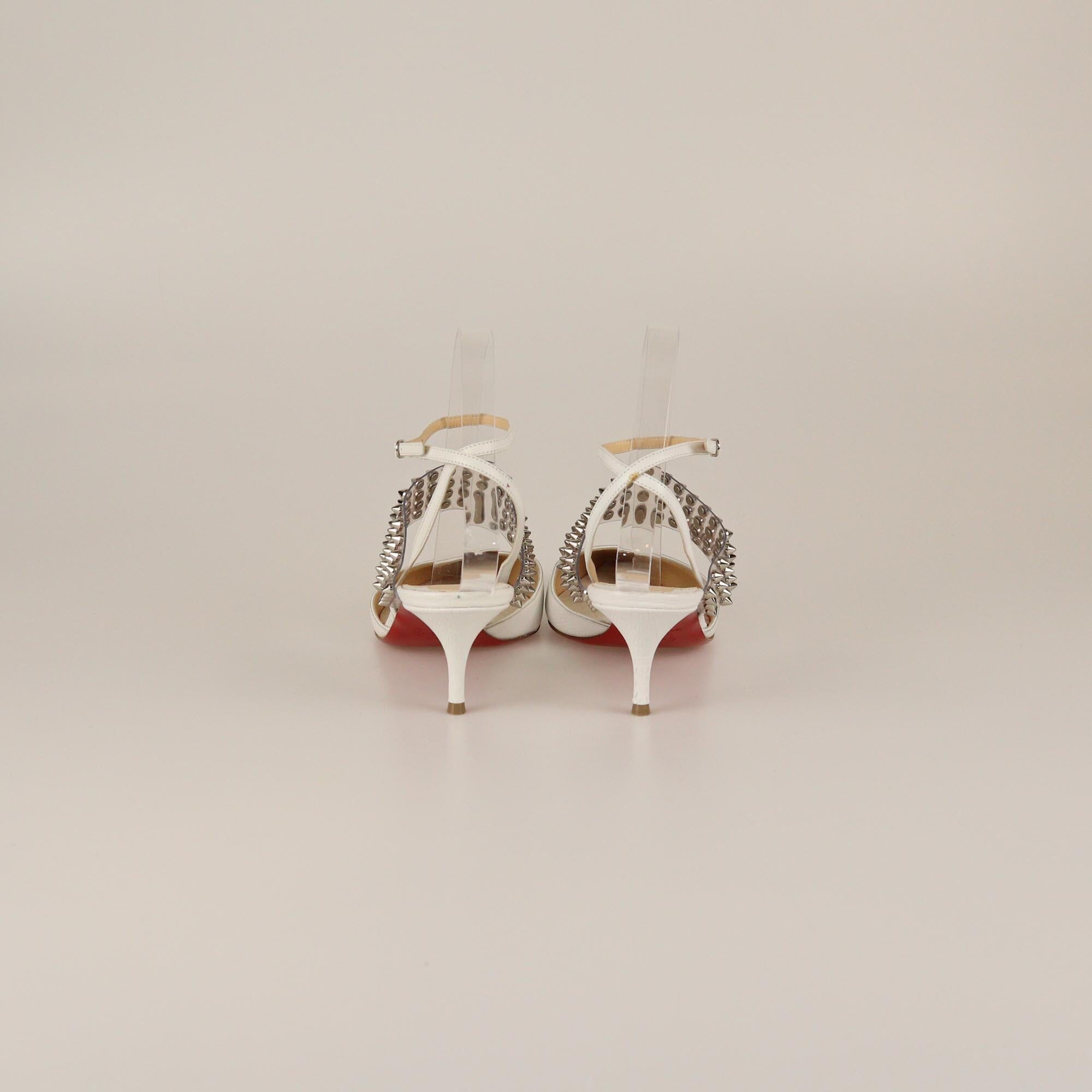 Christian Louboutin White Lizard Embossed Levita Spiked Ankle Wrap Pumps Womens Christian Louboutin