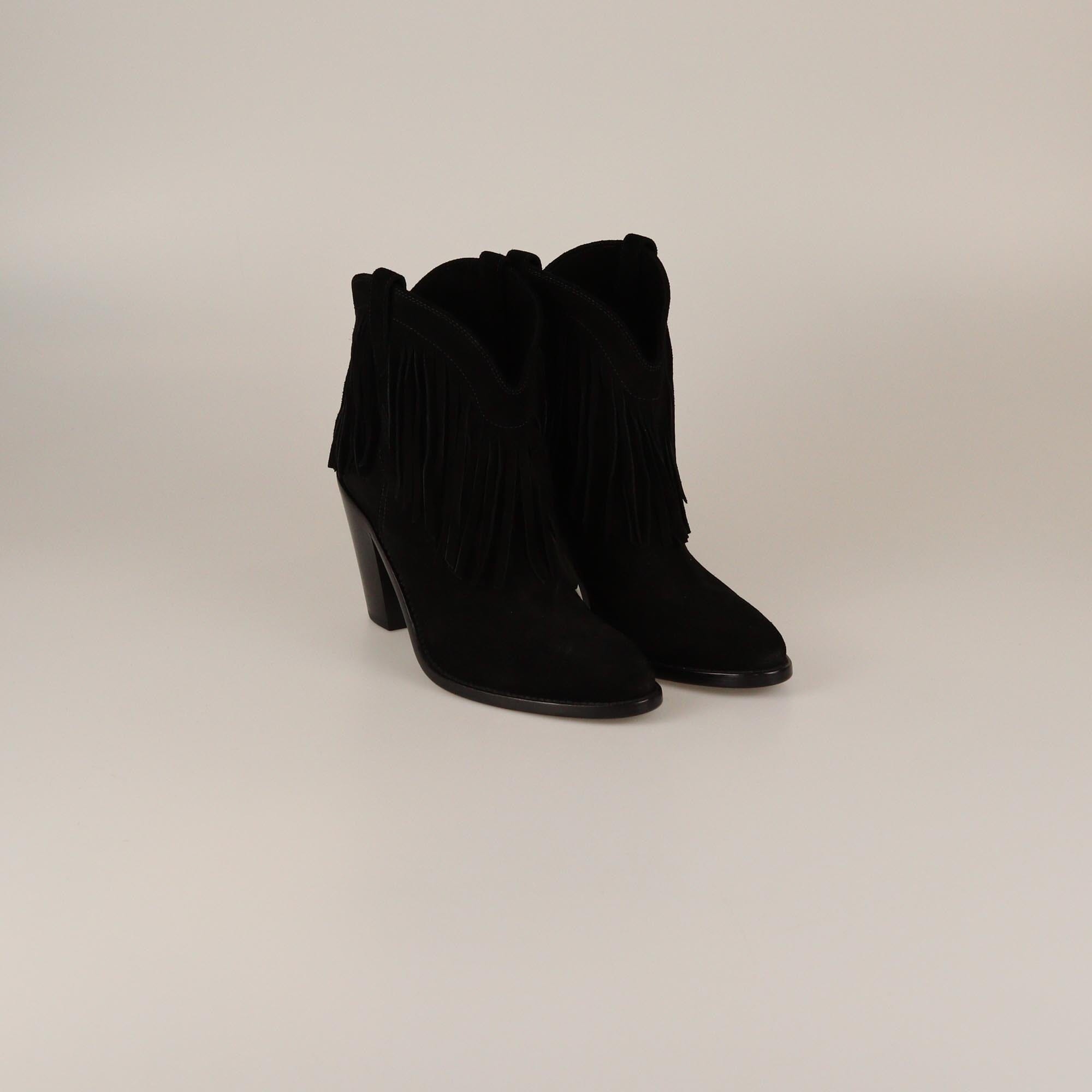 Saint Laurent Black Fringe New Western Booties Womens Saint Laurent