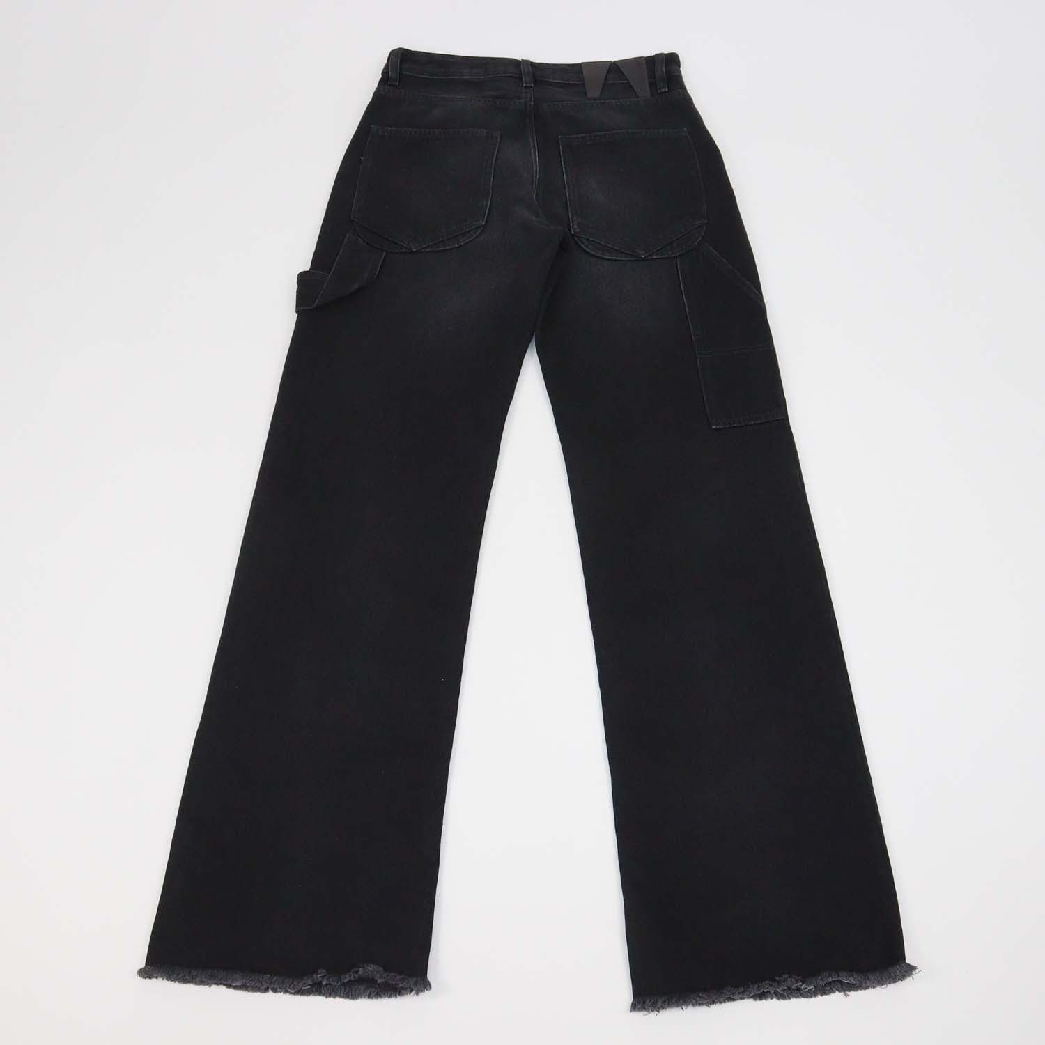 Darkpark Black Denim Distressed Hem Wide Leg Pants