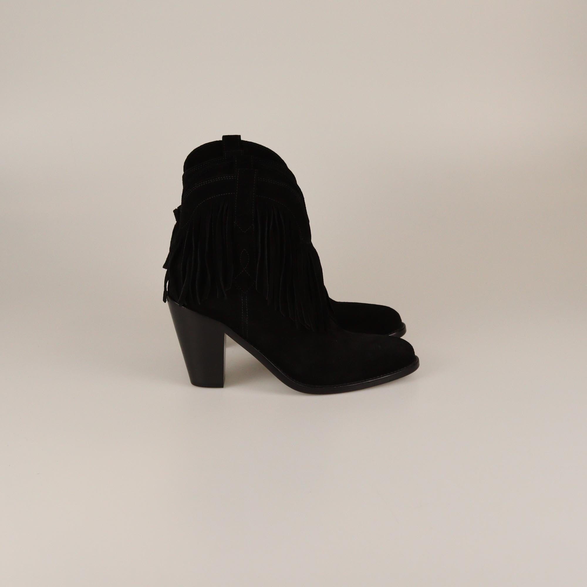 Saint Laurent Black Fringe New Western Booties Womens Saint Laurent