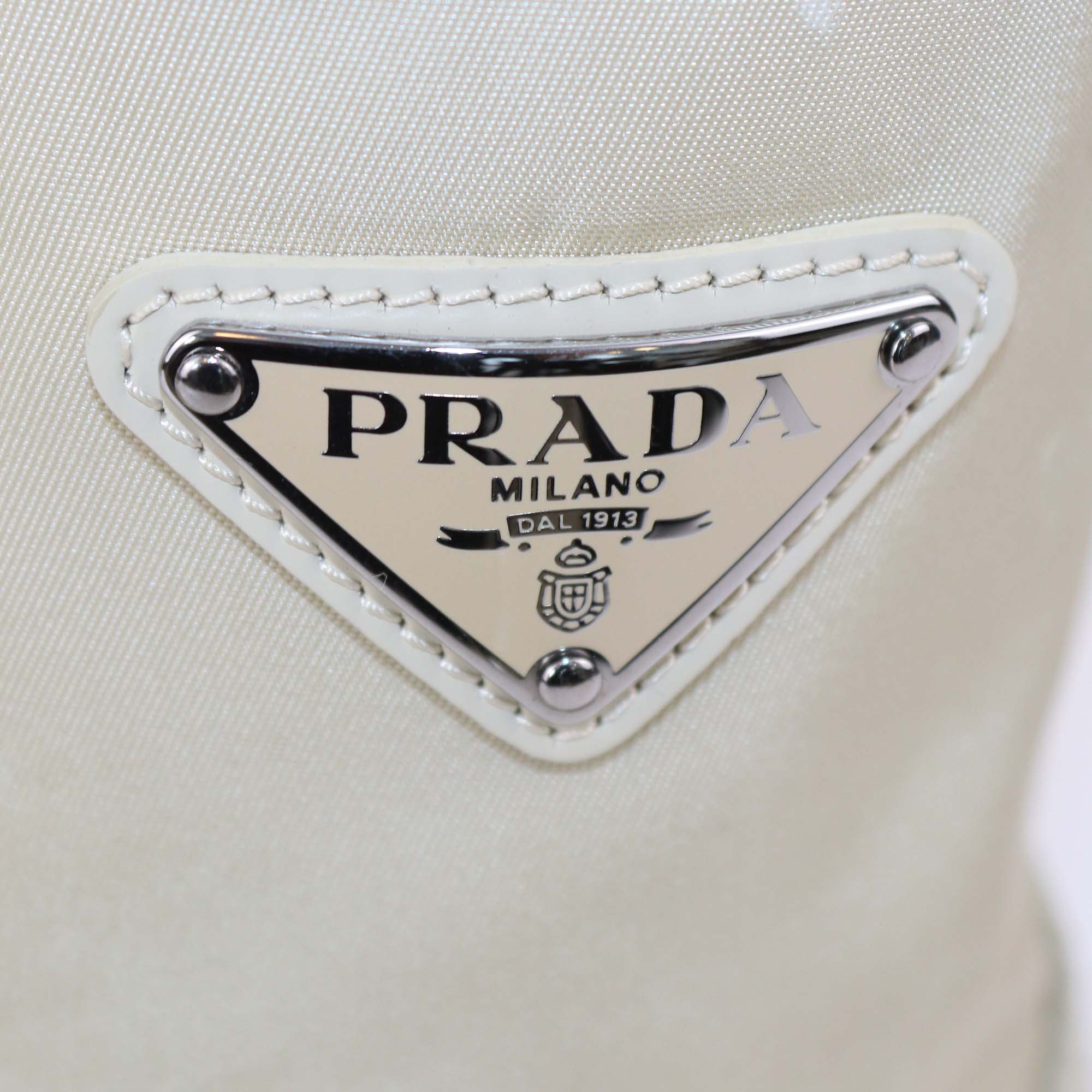 Prada Beige Enamel Triangle Logo Leather & Re-Nylon Combat Boots