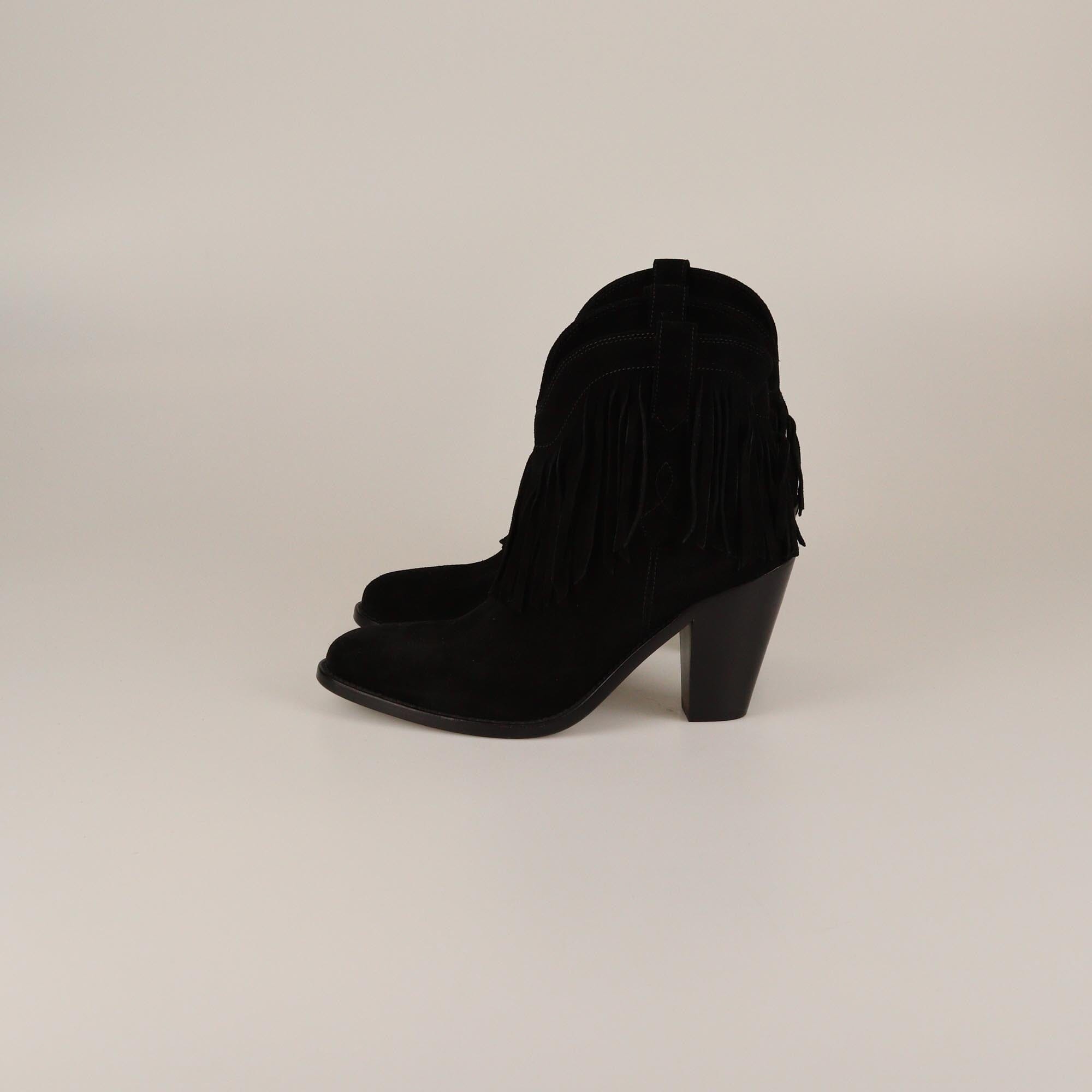 Saint Laurent Black Fringe New Western Booties Womens Saint Laurent