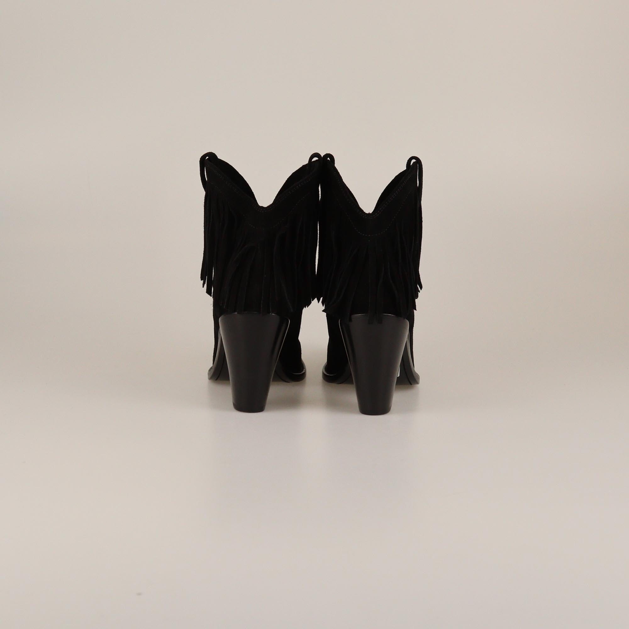 Saint Laurent Black Fringe New Western Booties Womens Saint Laurent