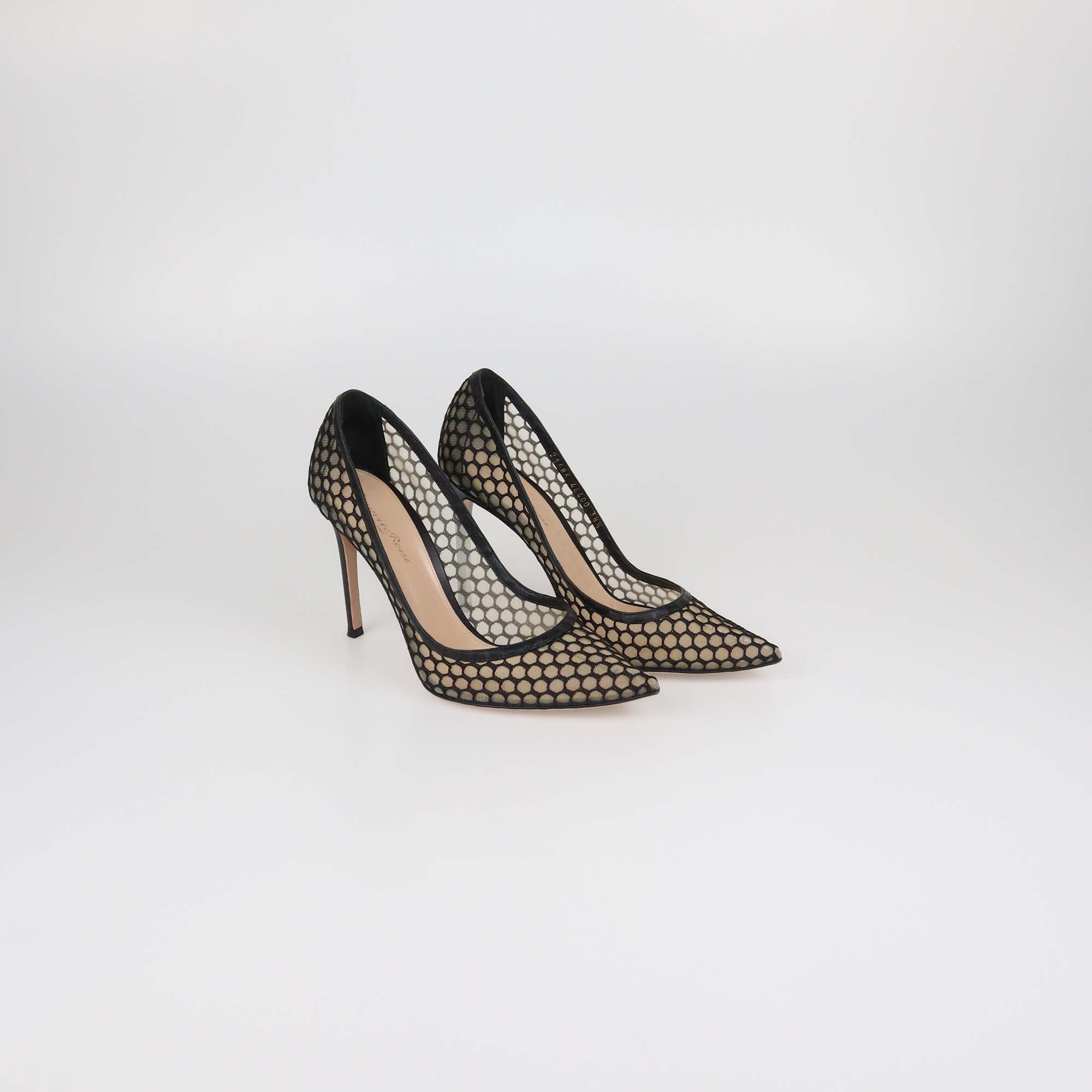 Gianvito Rossi Black Mesh and Leather Cutout Pointed Toe Pumps